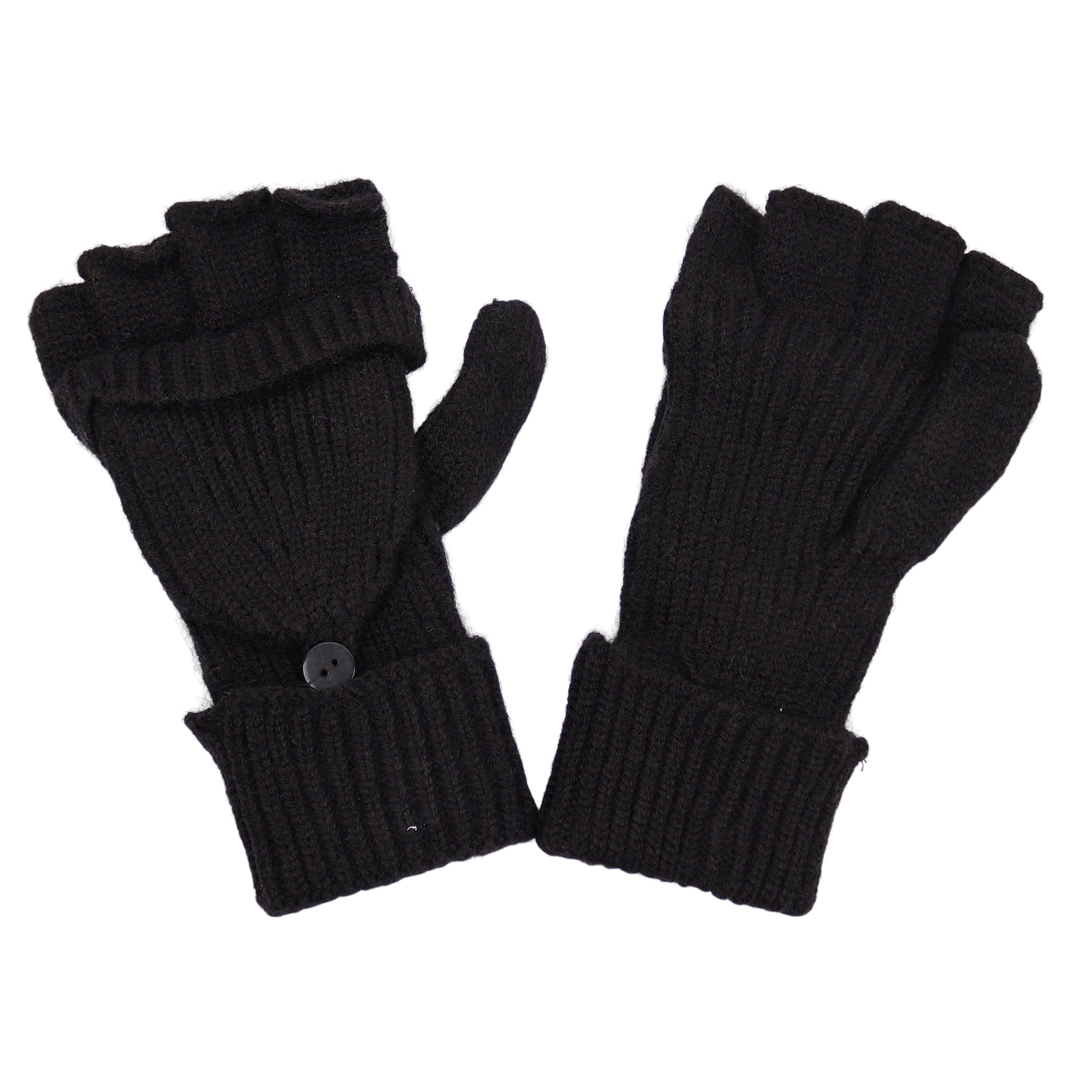 MIRROSI Strickhandschuhe Damen Handschuhe 2 in 1,Praktisches Klapp-Design mit Knopf (Einheitsgröße für Erwachsene) wahlweise fingerlos oder als Fausthandschuh tragbar