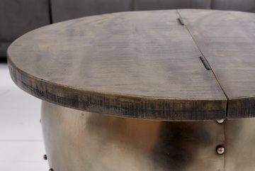 riess-ambiente Couchtisch DRUMP STORAGE Ø70cm grau / silber (Einzelartikel, 1-St), Wohnzimmer · Massivholz · rund · Metall · mit Stauraum · Industrial