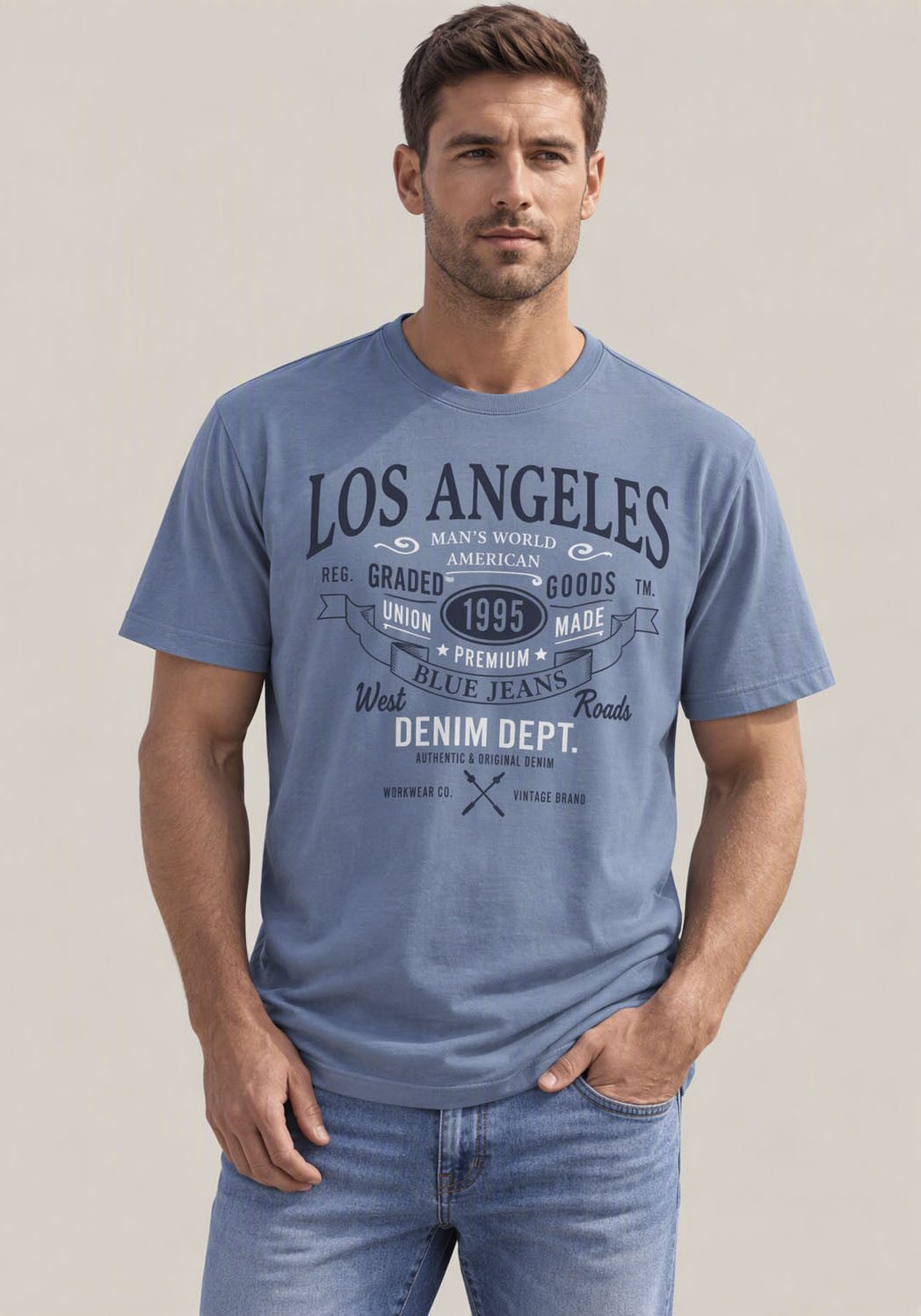 Man's World T-Shirt Kurzarm, mit Print, Rundhalsausschnitt, aus Baumwolle