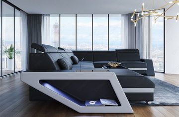 Sofa Dreams Wohnlandschaft Leder Sofa Couch Catania XXL U Form Ledersofa, mit LED, wahlweise mit Bettfunktion als Schlafsofa, Designersofa