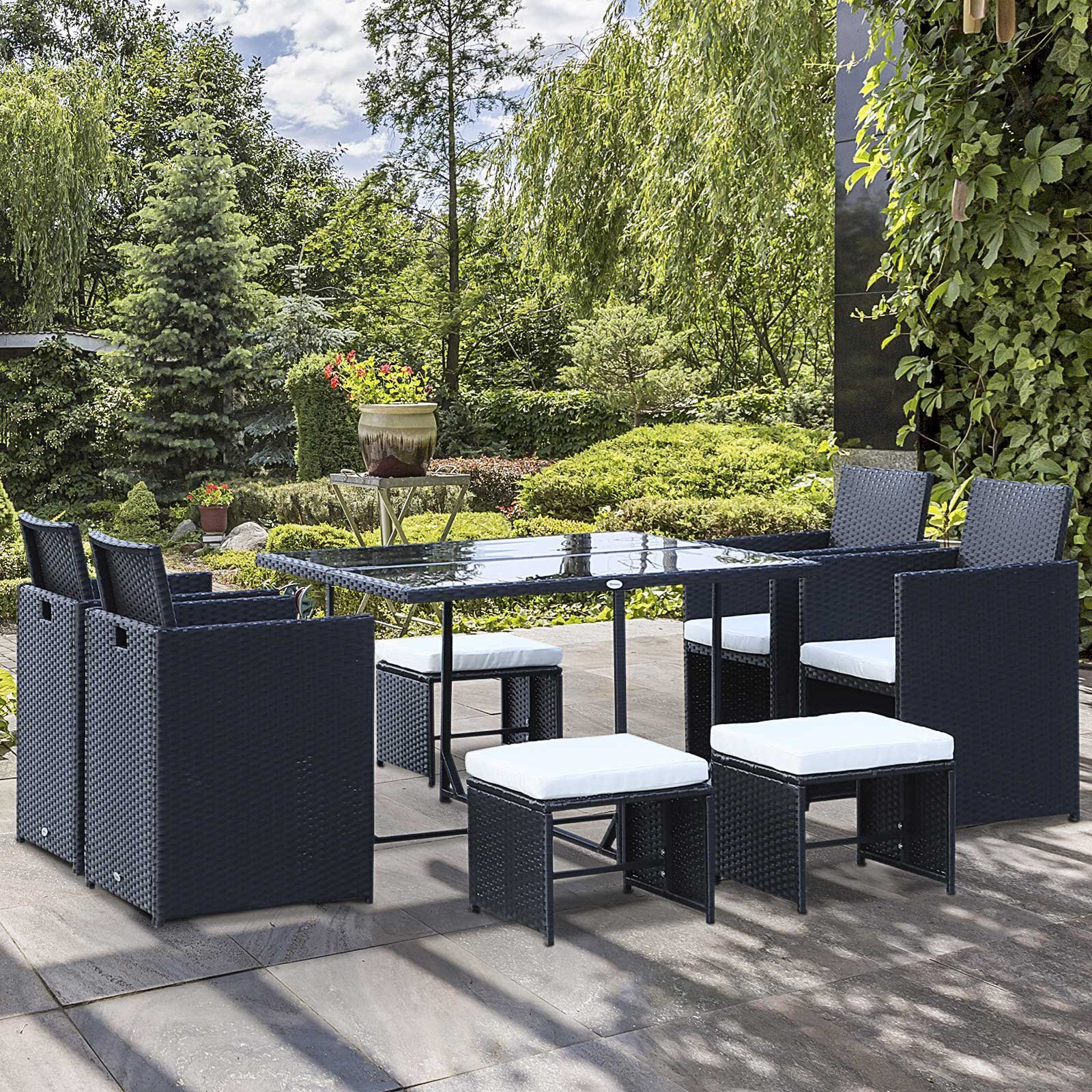 Outsunny Sitzgruppe Mit Kissen 109 x 109 x 72 cm, (Gartenset, 9-tlg., Sitzgruppe), Mit Kissen