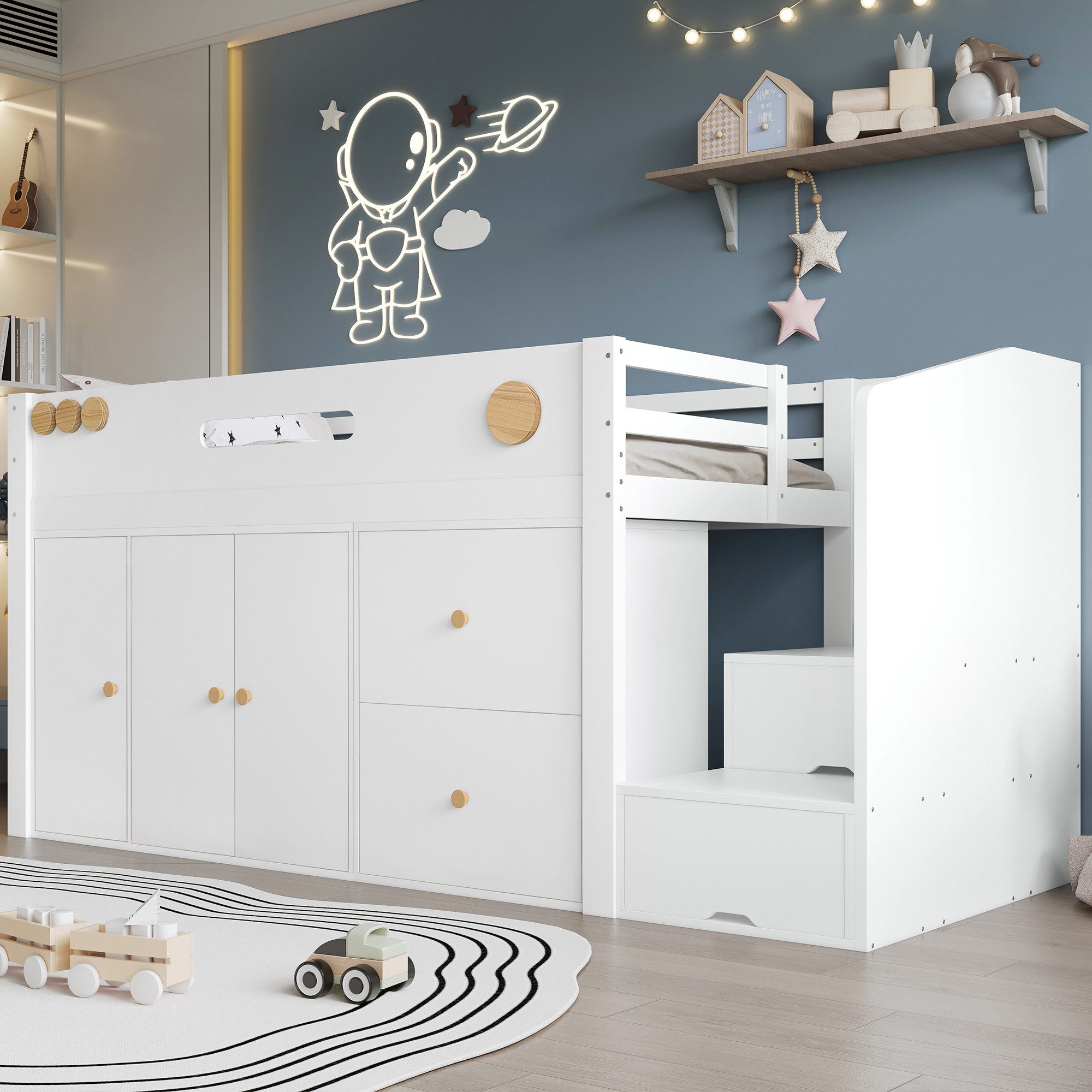 Merax Hochbett (Jugendbett Hausbett Etagenbett) Kinderbett 90x200cm mit Sta günstig online kaufen