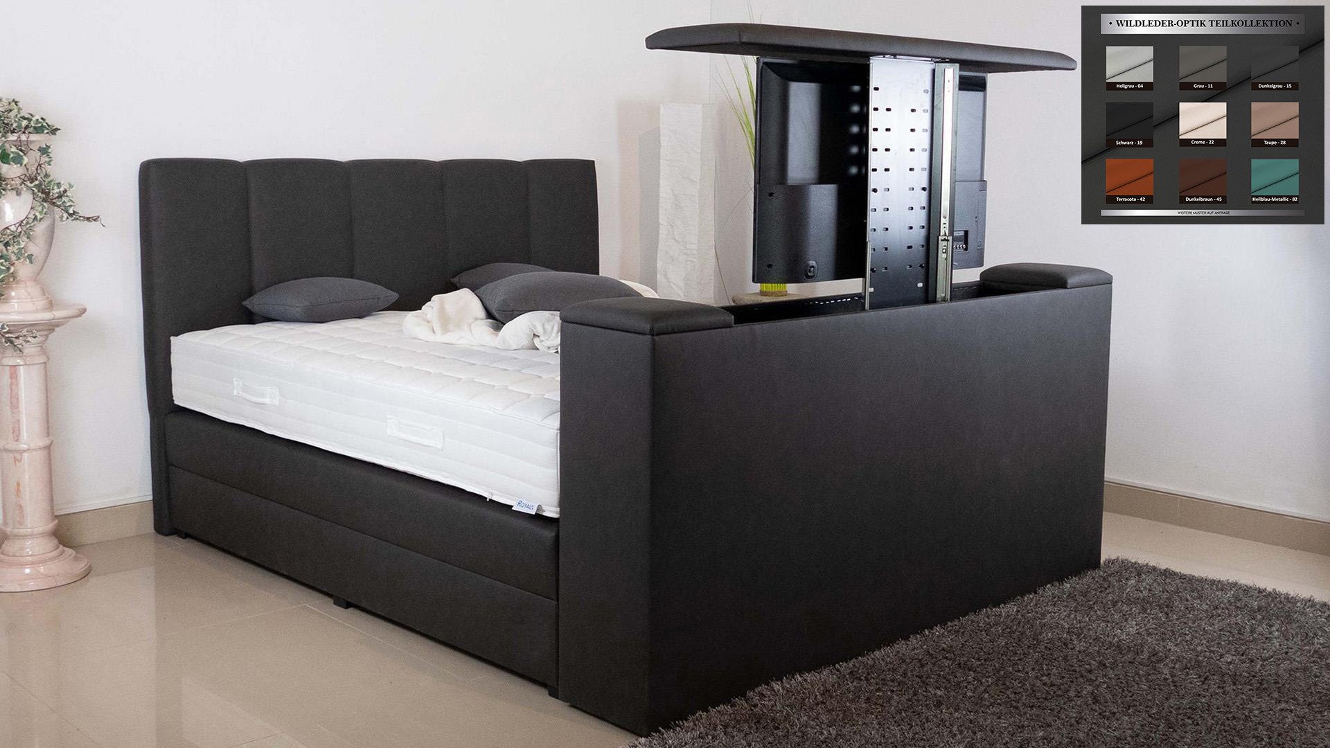PAARA Boxspringbett Chicago mit Bettkasten Stauraum + TV Lift, mit einzigartigem Belüftungssystem