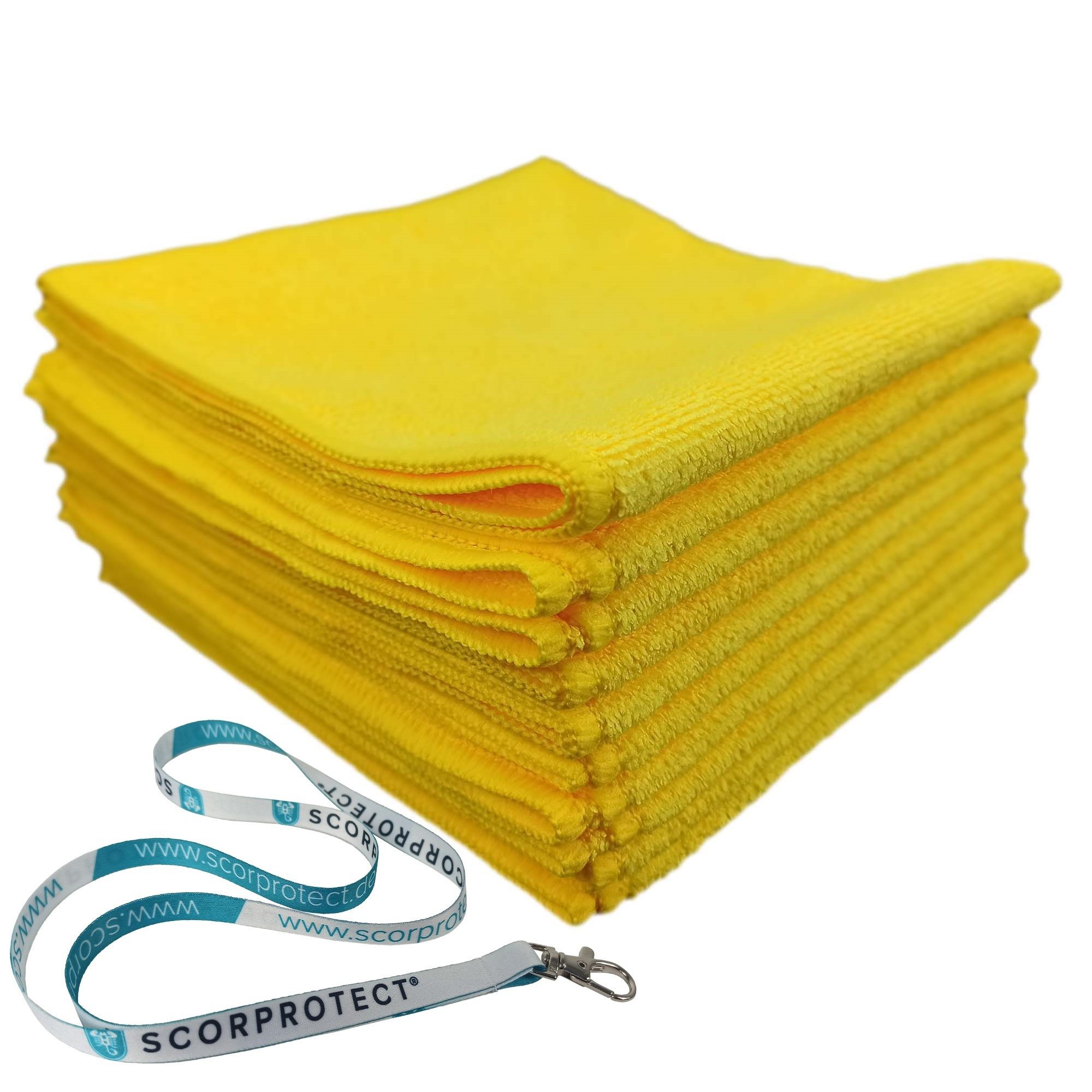 Scorprotect® Scorprotect 10x Mikrofasertuch 40x40 cm 300 GSM Gelb + Schlüsselband Mikrofasertuch