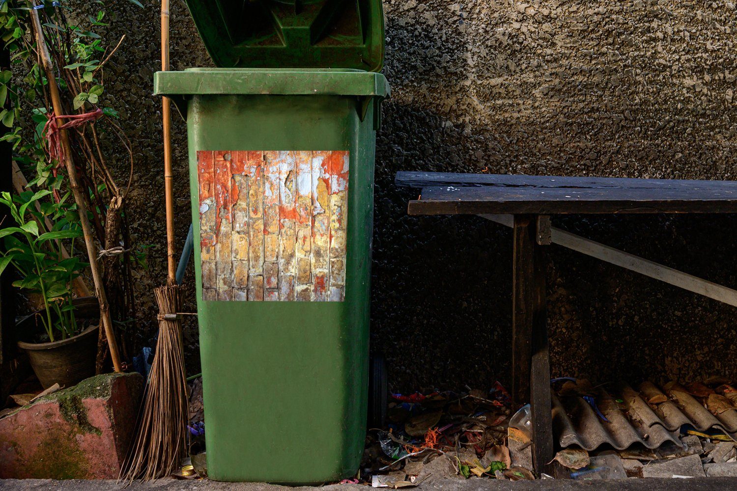 MuchoWow Wandsticker Wand - Farbe Mülltonne, Abfalbehälter Sticker, Backstein Mülleimer-aufkleber, - (1 Container, St)
