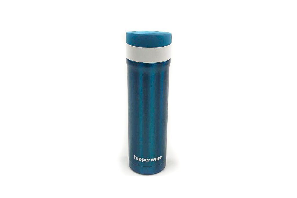 TUPPERWARE Lunchbox Thermobecher 430ml Metall-Blau Becher + SPÜLTUCH