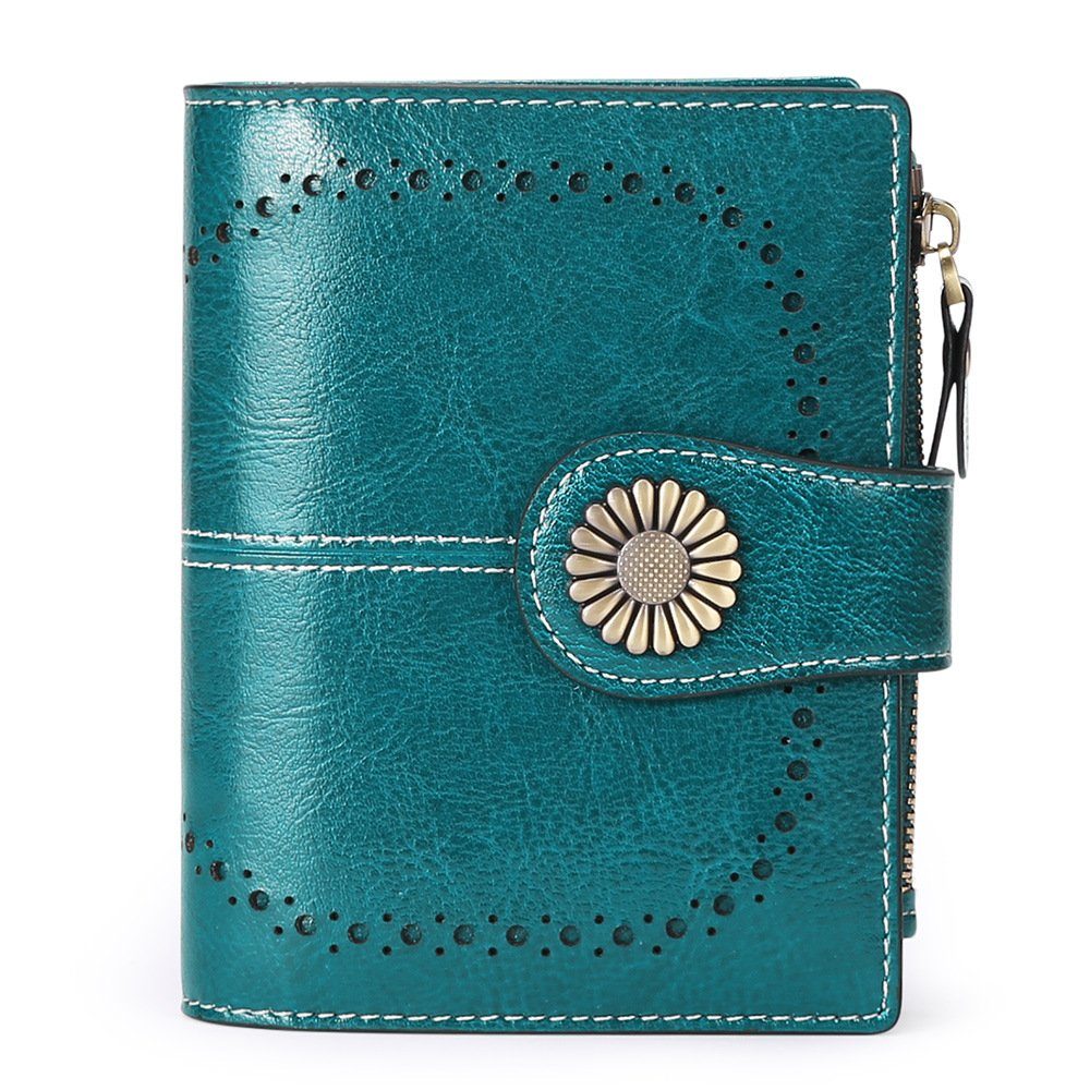 TAN.TOMI Brieftasche Geldbeutel Damen, elegante Portemonnaie Damen mit RFID Schutz (Elegante Geldbörse), mit viele Fächer mit Druckknopf und Reißverschluss Petrol