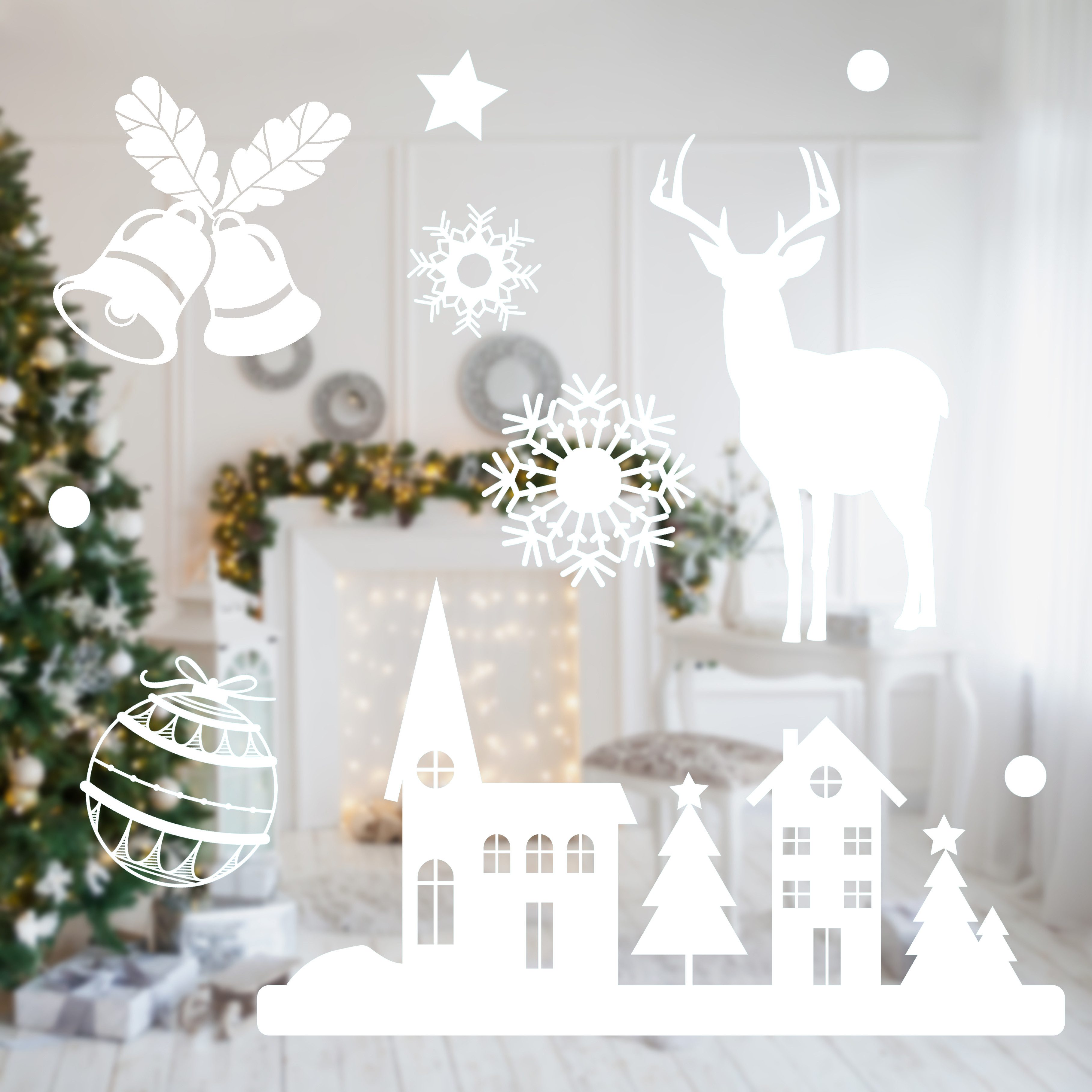 Nordstern Fensterbild Weihnachtsdeko für Innen, Statisch haftende Winter Fensterdeko Aufkleber