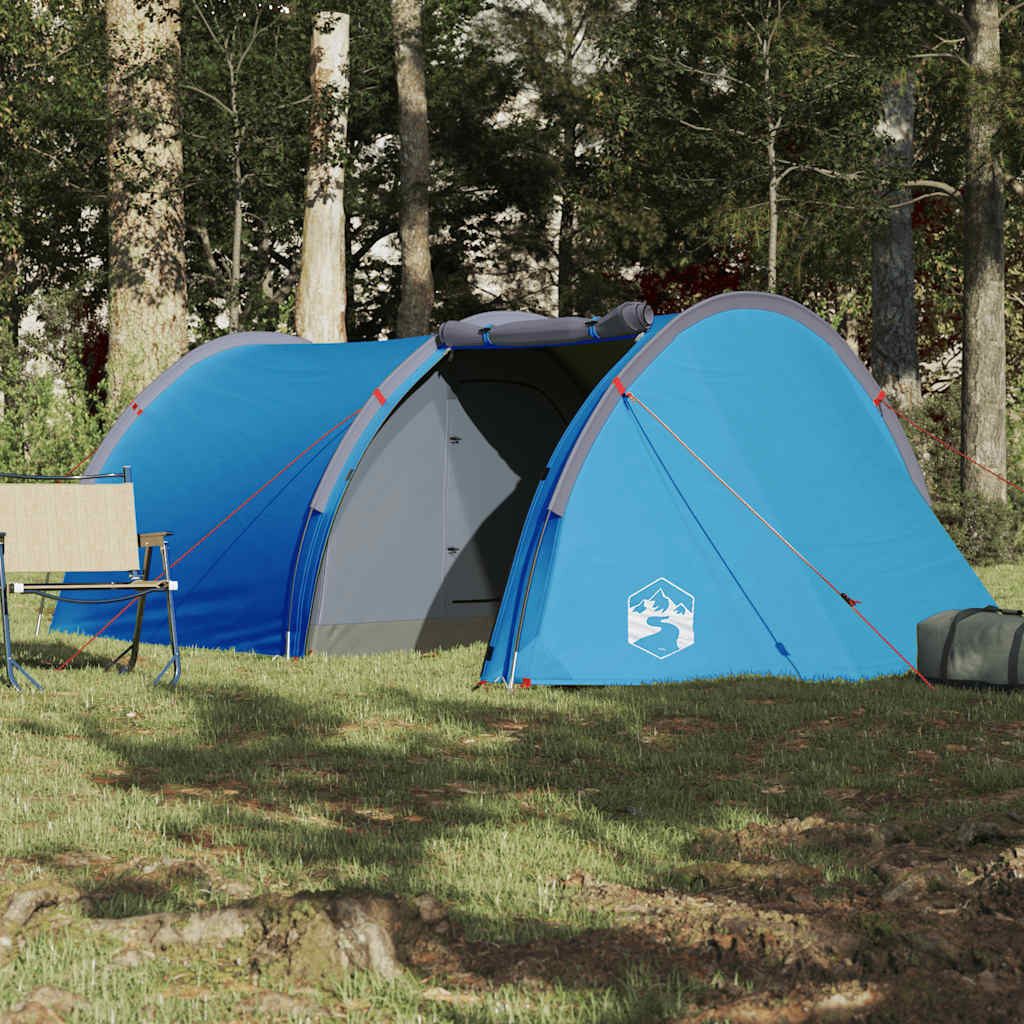 furnicato Faltzelt Campingzelt Tunnel 405x170x106 cm Blau, (1 tlg), Wetterfestes Familienzelt mit E-Anschluss und integrierten Netzwänden