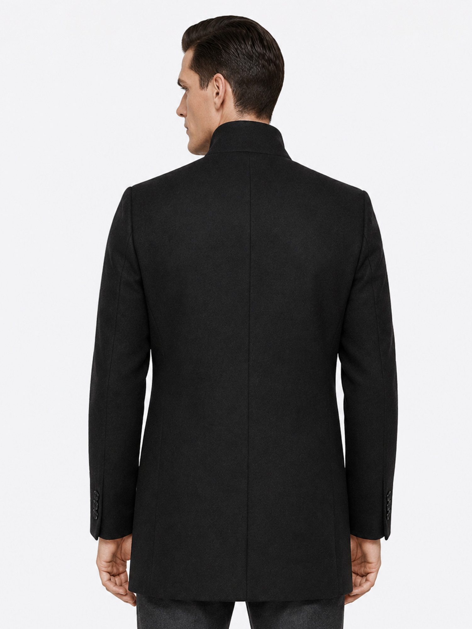 Allthemen Wintermantel warmer Wintermantel aus Wollmisch Herren Wollmisch-Wintermantel Slim Fit mittellang Stehkragen Business – Bild 3 von 5