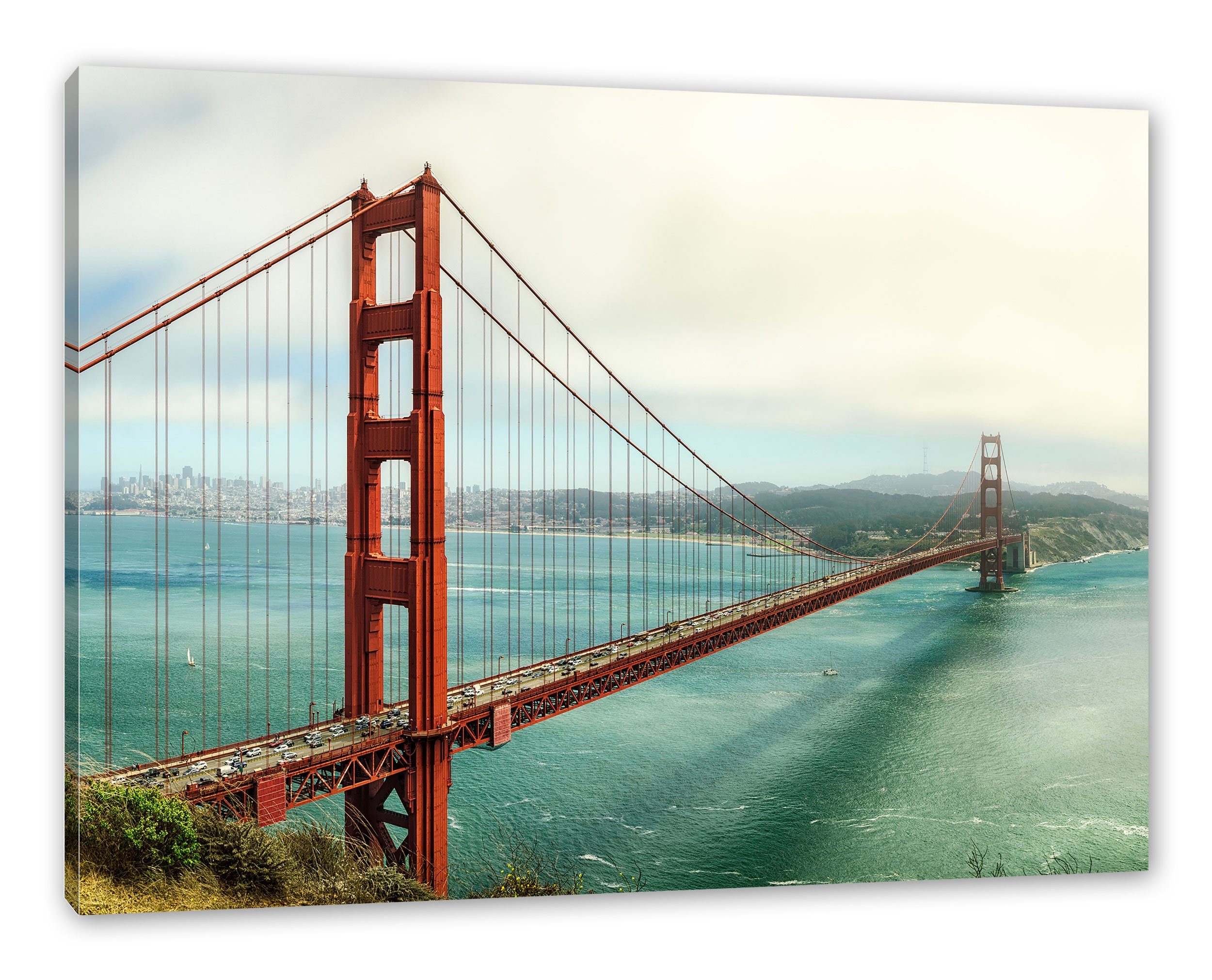 Pixxprint Leinwandbild Golden Gate Bridge, Golden Gate Bridge (1 St), Leinwandbild fertig bespannt, inkl. Zackenaufhänger | Leinwandbilder