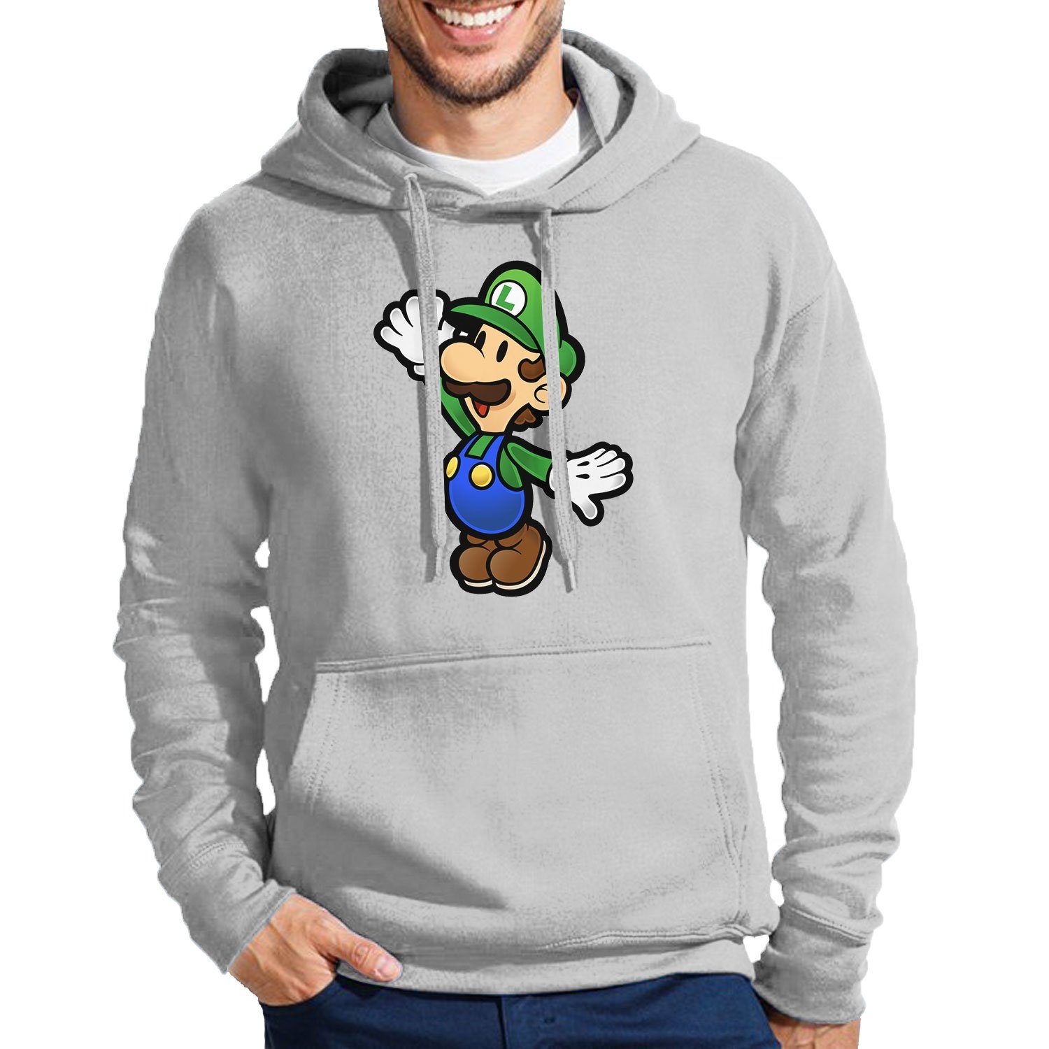 Luigi Hoodie Peach Brownie & Mit Nintendo Gaming Kapuze Yoshi Herren Mario Grau Blondie