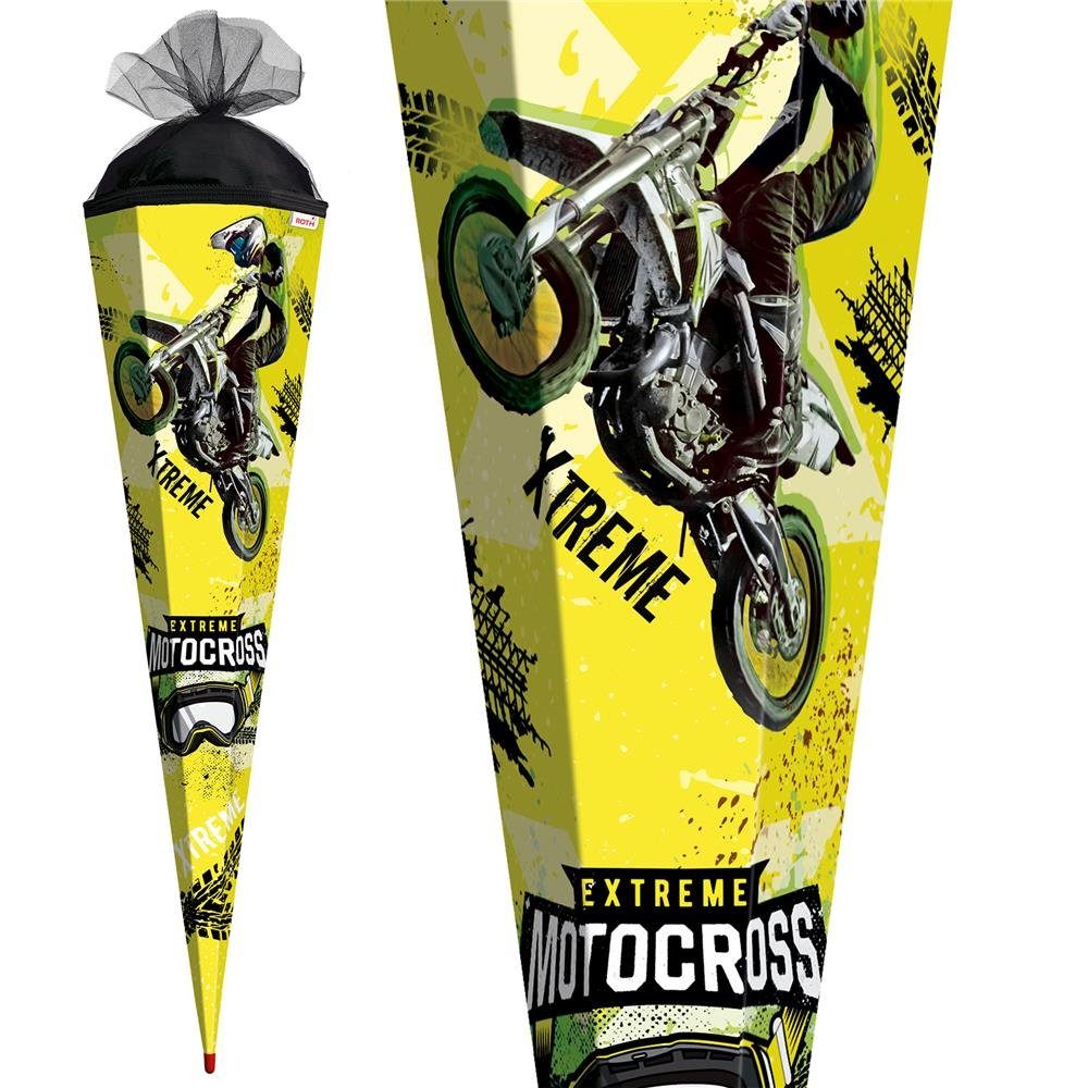 Roth Schultüte Extreme Motocross, 85 cm, eckig, mit schwarzem Tüllverschluss, Zuckertüte für Schulanfang