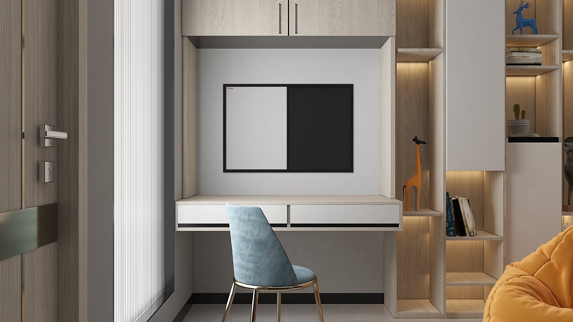 ALLboards Tafel Kombitafel 2 in 1 Whiteboard und Kork mit schwarz lackietem Holzrahmen