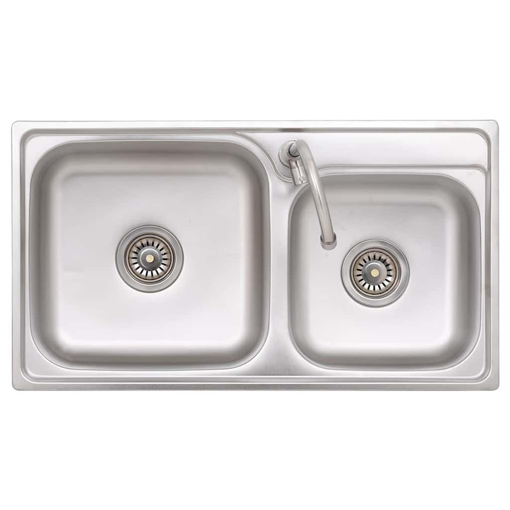 vidaXL Granitspüle Camping-Spüle mit Doppelbecken und Wasserhahn Edelstahl, 42/76 cm – Bild 5 von 5