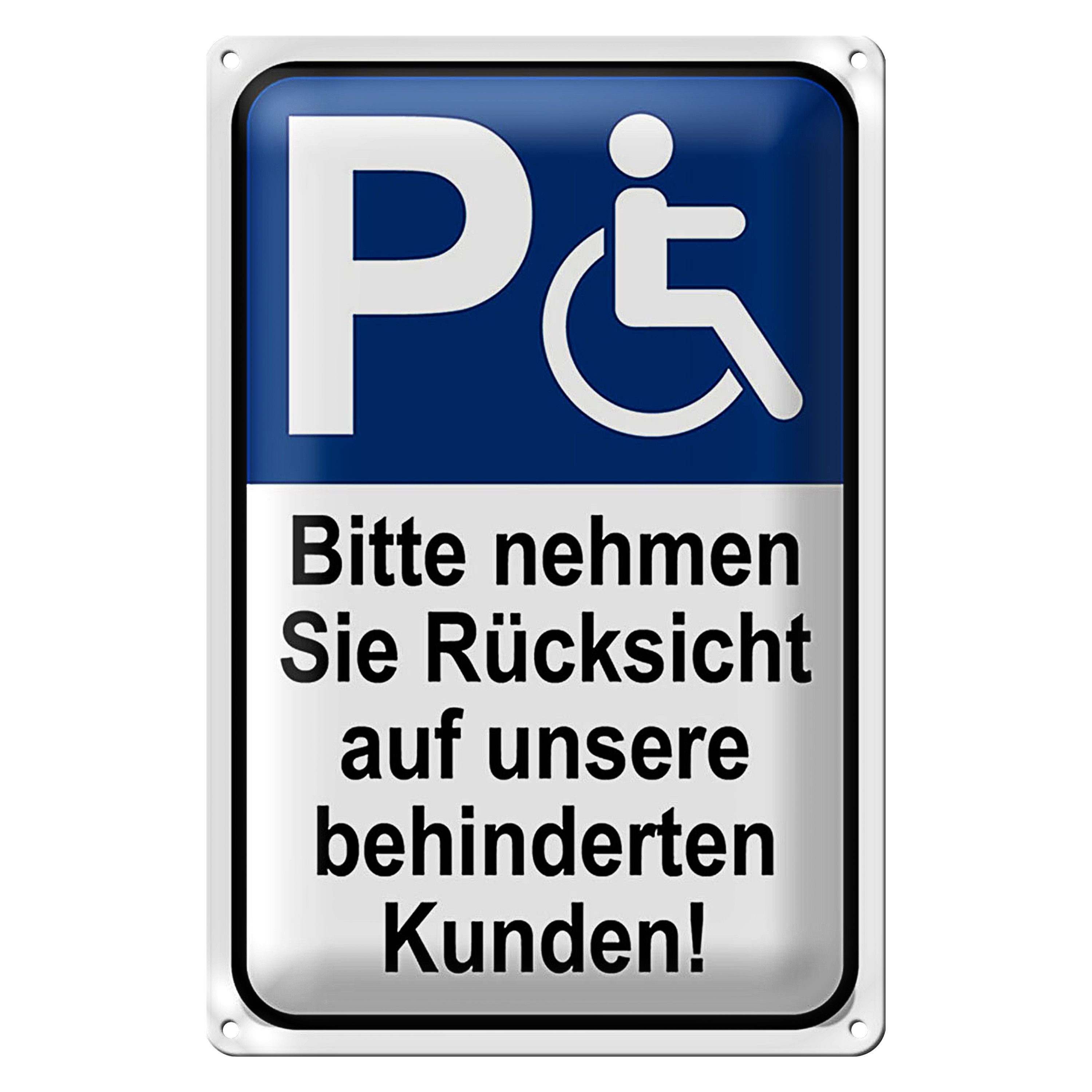 Roomando Metallschild Parken 30x40cm Rücksicht auf behinderten Kunden