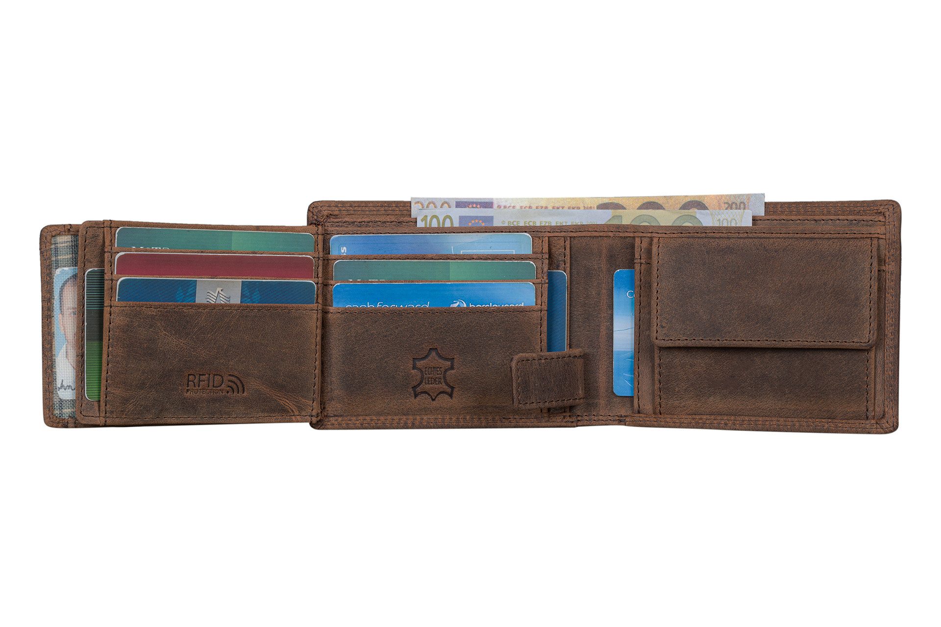 Benthill Geldbörse Herren Echt-Leder Geldbeutel RFID Großes Portemonnaie Männer Vintage, RFID-Schutz Kartenfächer Münzfach – Bild 4 von 5