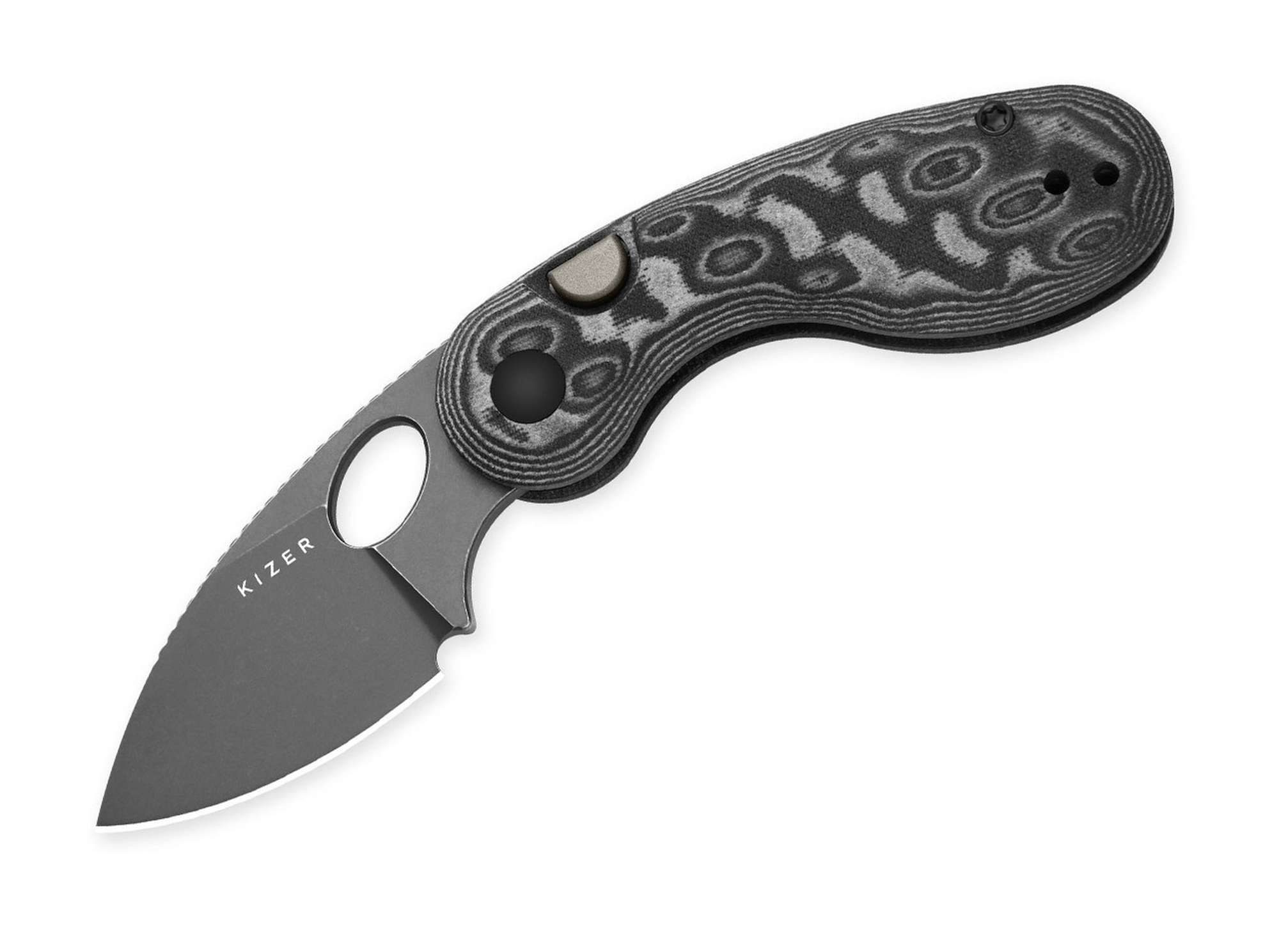 Kizer Taschenmesser Kizer Microbe 14C28N Black & Grey Vortex Micarta