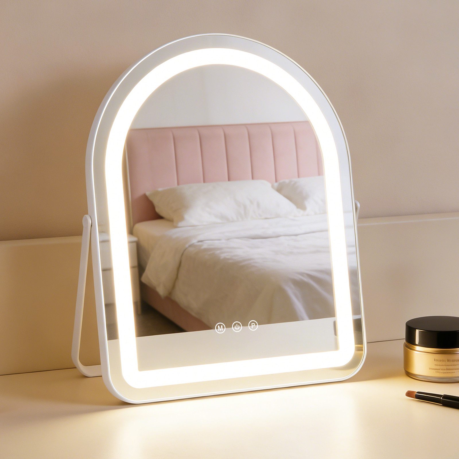 Nettlife Schminkspiegel LED 50x40/35×45CMHollywood Style Tischspiegel 3 Lichtmodi Touch-Sensor, LED Vanity Mirror Klein Kosmetikspiegel mit Licht Tischspiegel Dimmbar
