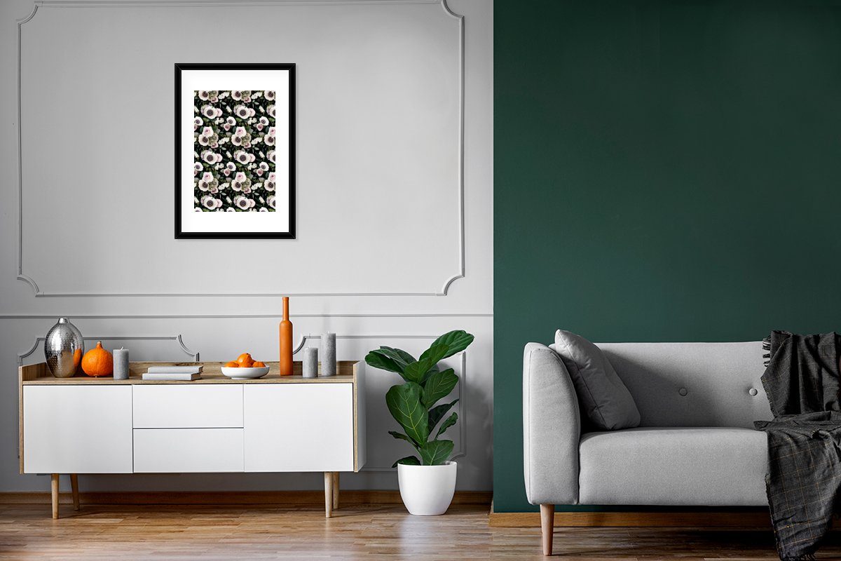 Poster, Schwarzem Bilderrahmen - mit MuchoWow Gerahmtes Collage, Kunstdruck, (1 Poster Anemone Blumen - Rahmen, St),