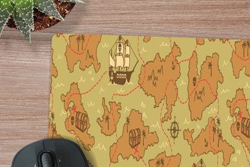 MuchoWow Gaming Mauspad Schatzkarte - Piraten - Muster - Kinder (1-St), Mousepad mit Rutschfester Unterseite, Gaming, 40x40 cm, XXL, Großes