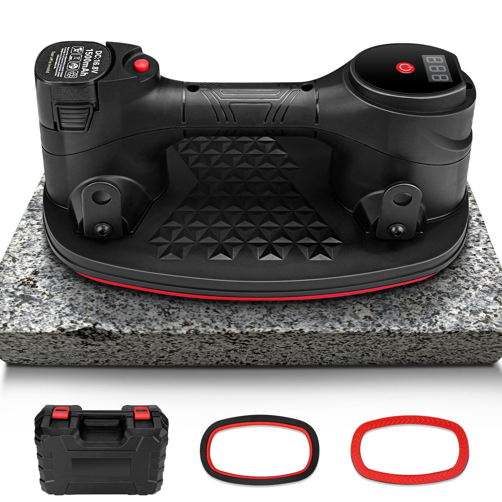 XERSEK Підйомник для панелей Akku Saugheber 240kg Terrassenplatten Glassauger Auto Nachsaugfunktion, Starke Saugleistung LCD Anzeige für Raue, -], Oberfläche Fliesen Glas Holzplatten Marmor Möbel