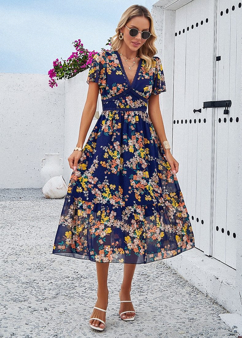 DEBAIJIA Dirndl Sommerkleid Damen Frauen Bedruckter Kleid lässiger Mode