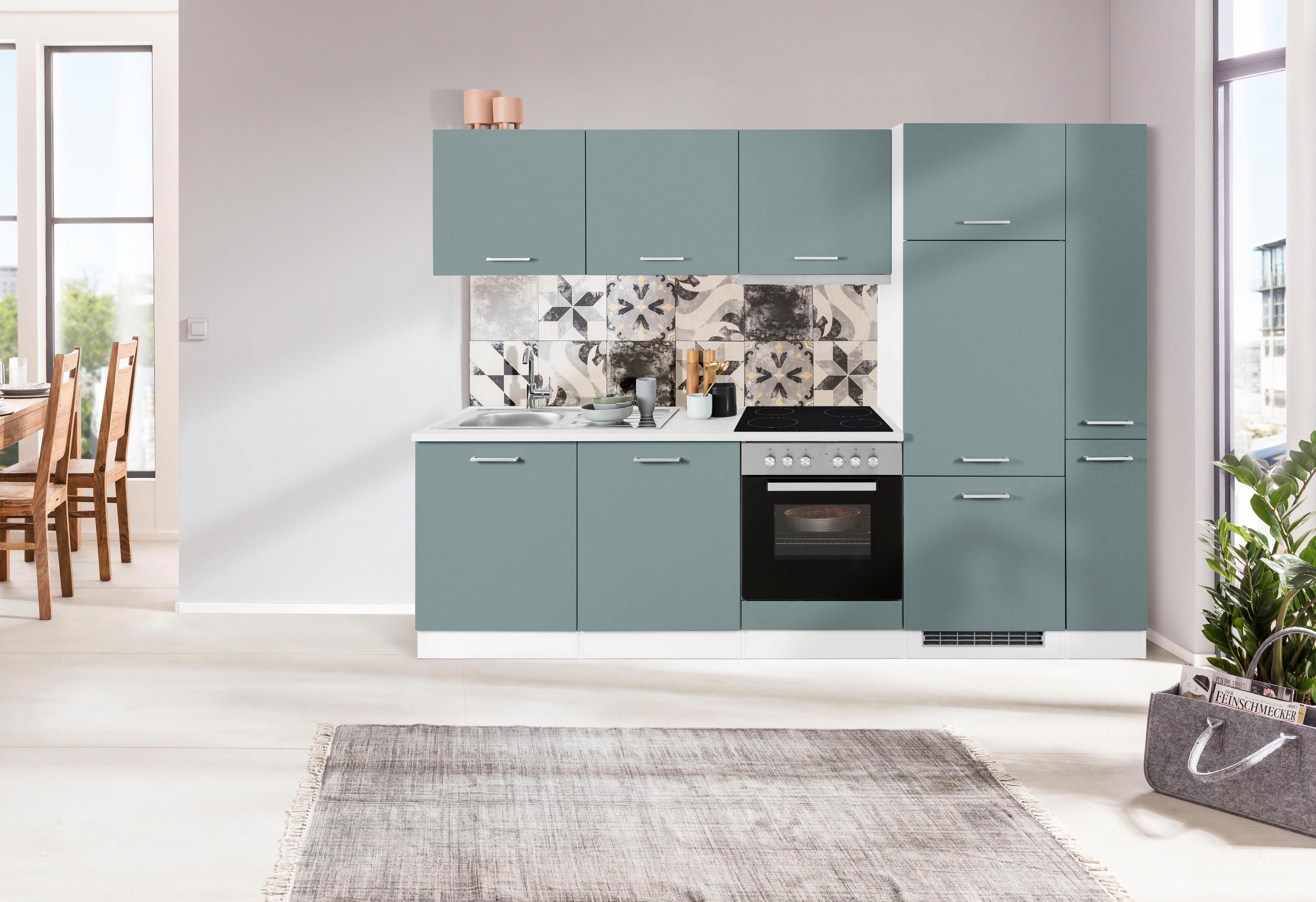 HELD MÖBEL Küchenzeile Visby, mit E-Geräten, Breite 270 cm inkl.  Kühlschrank, Schränke können wahlweise rechts- wie linksseitig gestellt  werden
