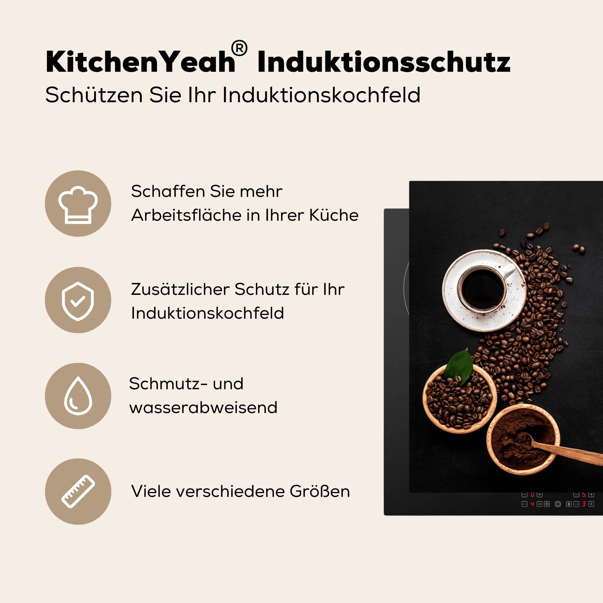 MuchoWow Herdblende-/Abdeckplatte Abdeckplatte - Kaffee - Arbeitsfläche Möge und (1 Ceranfeldabdeckung Kaffee dein Mobile nutzbar, Montag dein cm, tlg), kurz, 70x52 Vinyl, stark