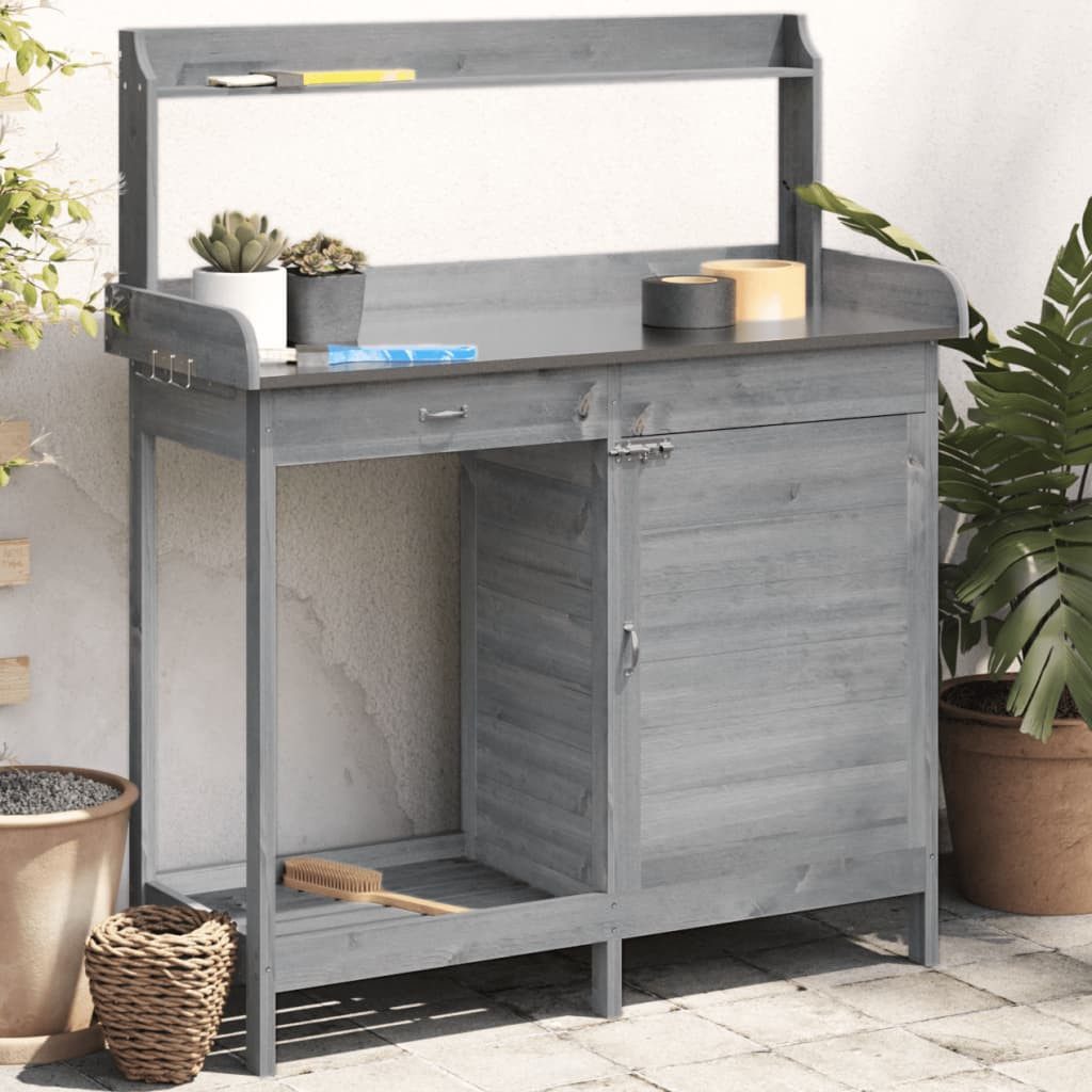 vidaXL Pflanztisch grau Pflanztisch mit Schrank Gärtnertisch Arbeitstisch Garten