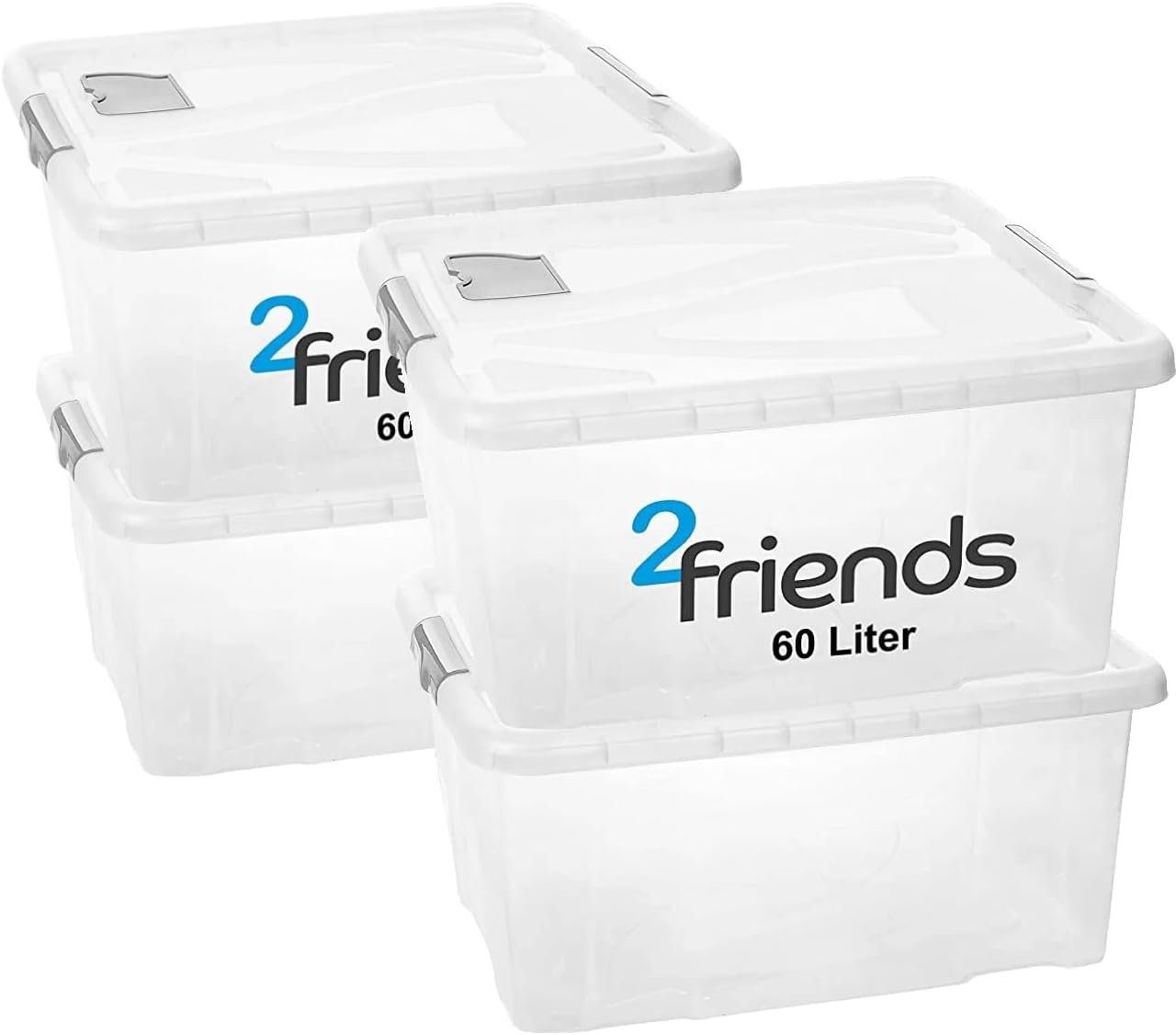 Centi Aufbewahrungsbox 60 Liter Kisten Boxen Aufbewahrung, Stapelbar, Plastikbox mit Deckel (4er Set 29 x 62 x 45 cm 60 L), Lüftungsklappe - Ideal für Stauraum Maximieren und Langlebige Ordnung