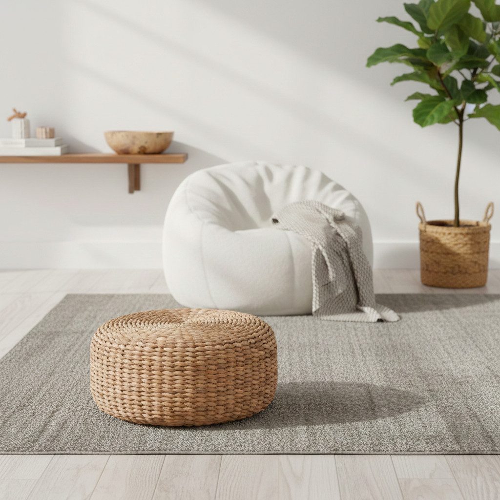 wohnfreuden Sitzhocker Pouf BRUNO aus Wasserhyazinthe Fußhocker Ø 30 cm, 49537