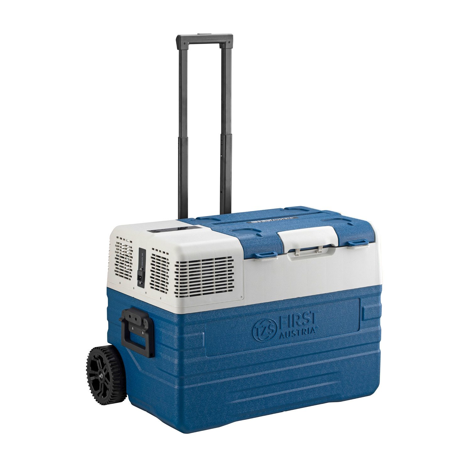 TZS FIRST AUSTRIA Elektrische Kühlbox Kompressor 52 L, 60 W Kühlleistung, -20°C bis +20°C, Trolleyfunktion, Innenbeleuchtung, USB-Anschluss, Display oder App, Tragegriffe