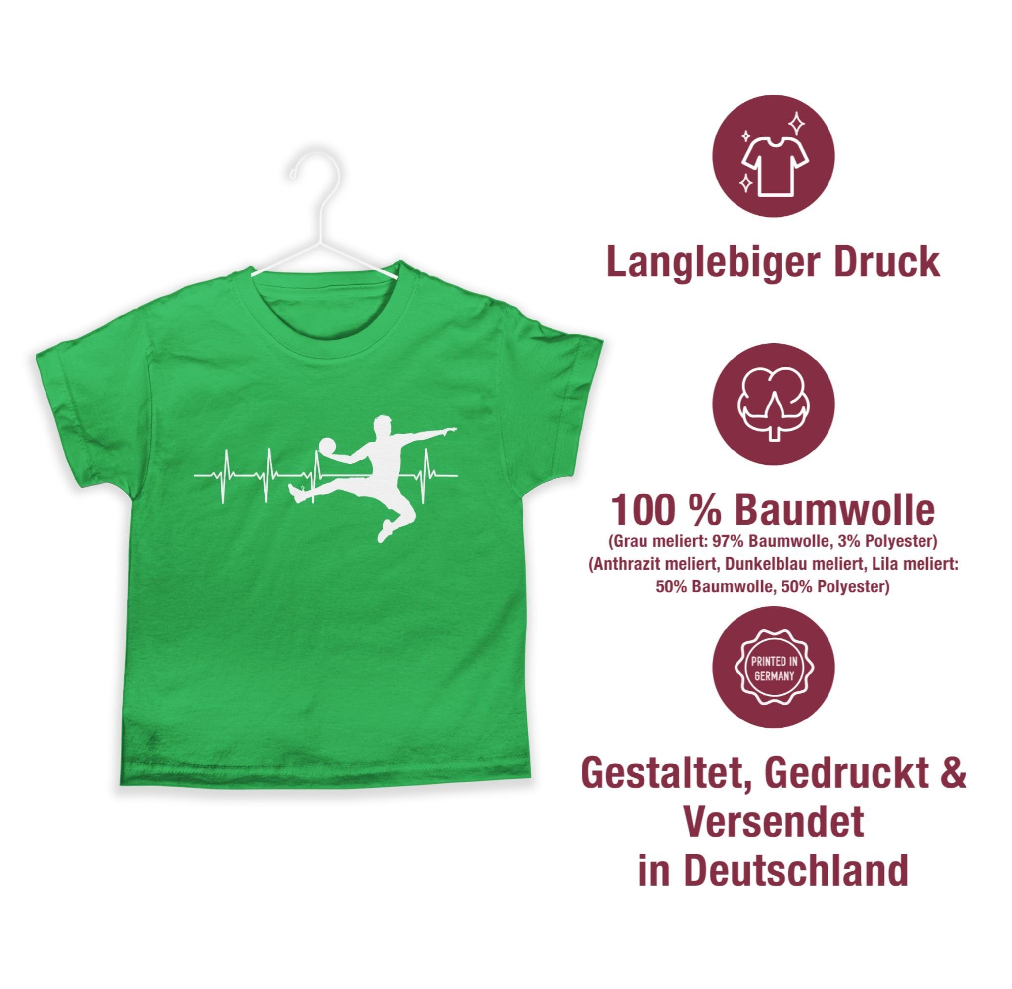 Shirtracer T-Shirt Handball Herzschlag für Grün Sport Kinder Herren Kleidung 3