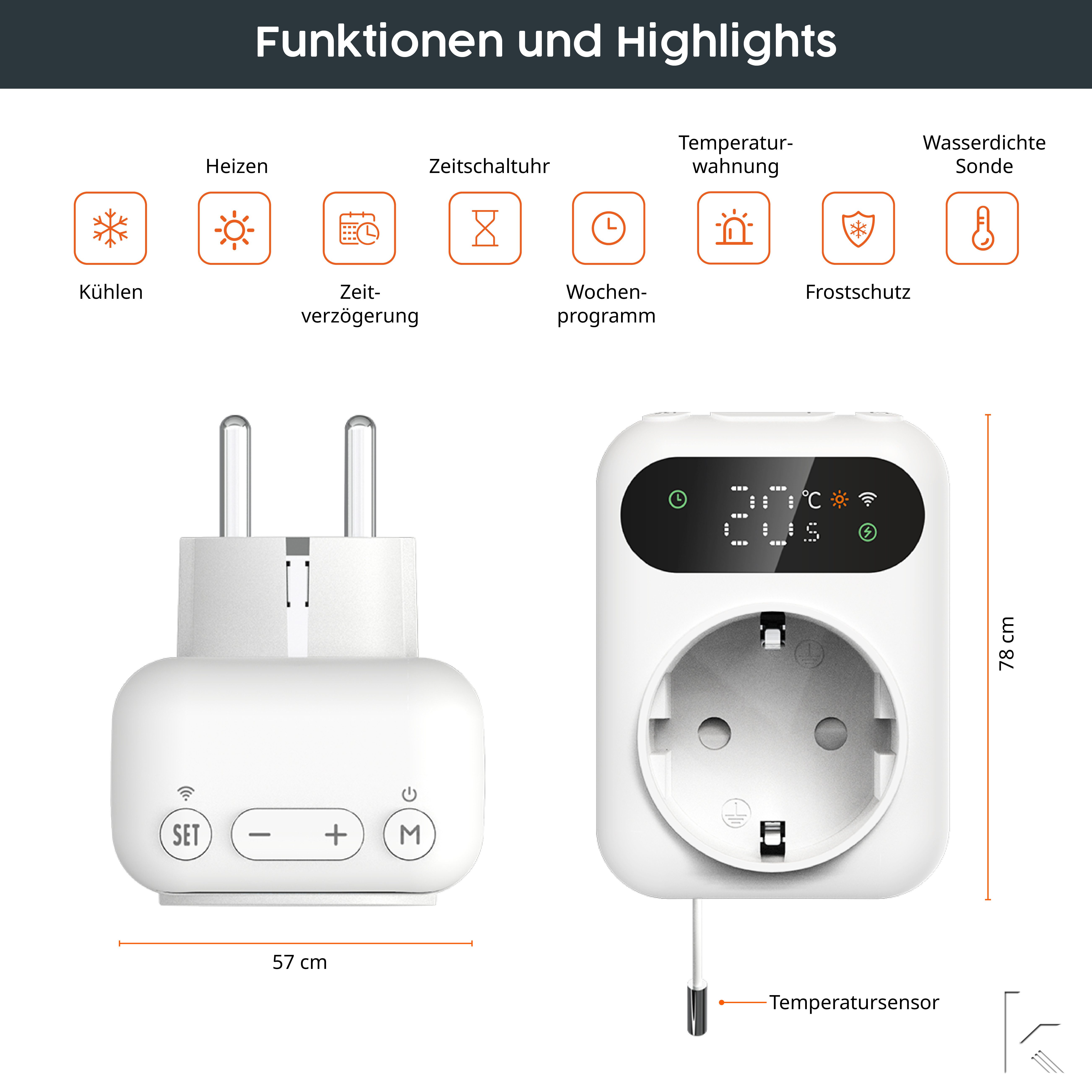 Könighaus Steckdosen-Thermostat Könighaus LED Smart-Thermostat