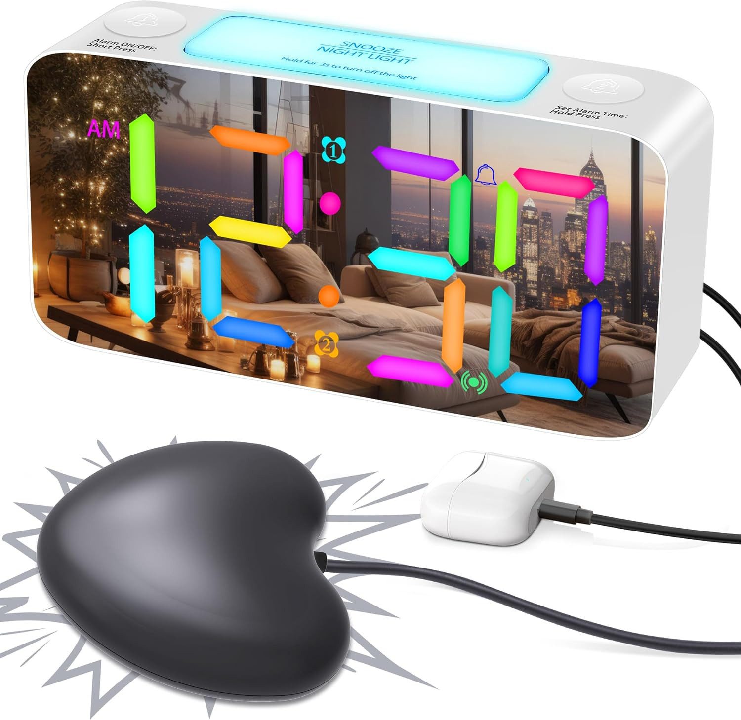 Coonoor Wecker Bettvibration, 15-buntes LED-Display,7-farbiges Nachtlicht,U günstig online kaufen