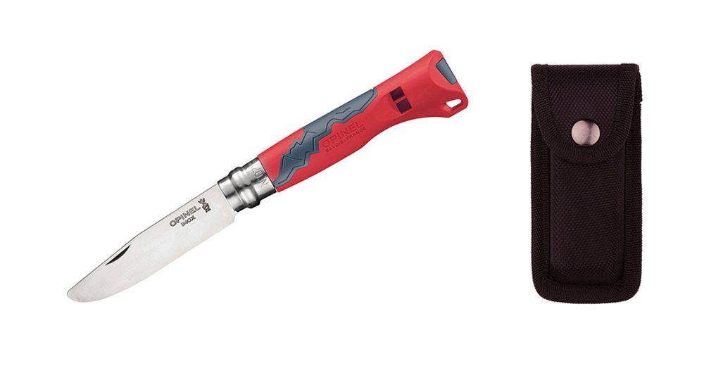 Opinel Taschenmesser No 07, Kindermesser OUTDOOR JUNIOR, rot + Etui, Kindermesser OUTDOOR JUNIOR, rot + Nylonetui + 3-tlg. Schnitzholz-Set