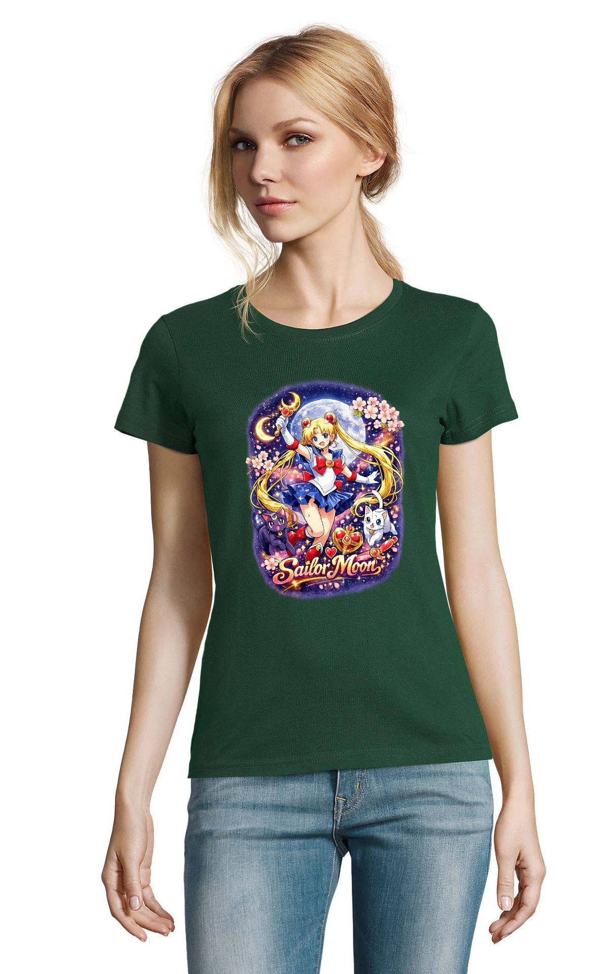 T-Shirt Damen T Shirt Sailor Moon Anime Print Manga Rundhals Casual Stil