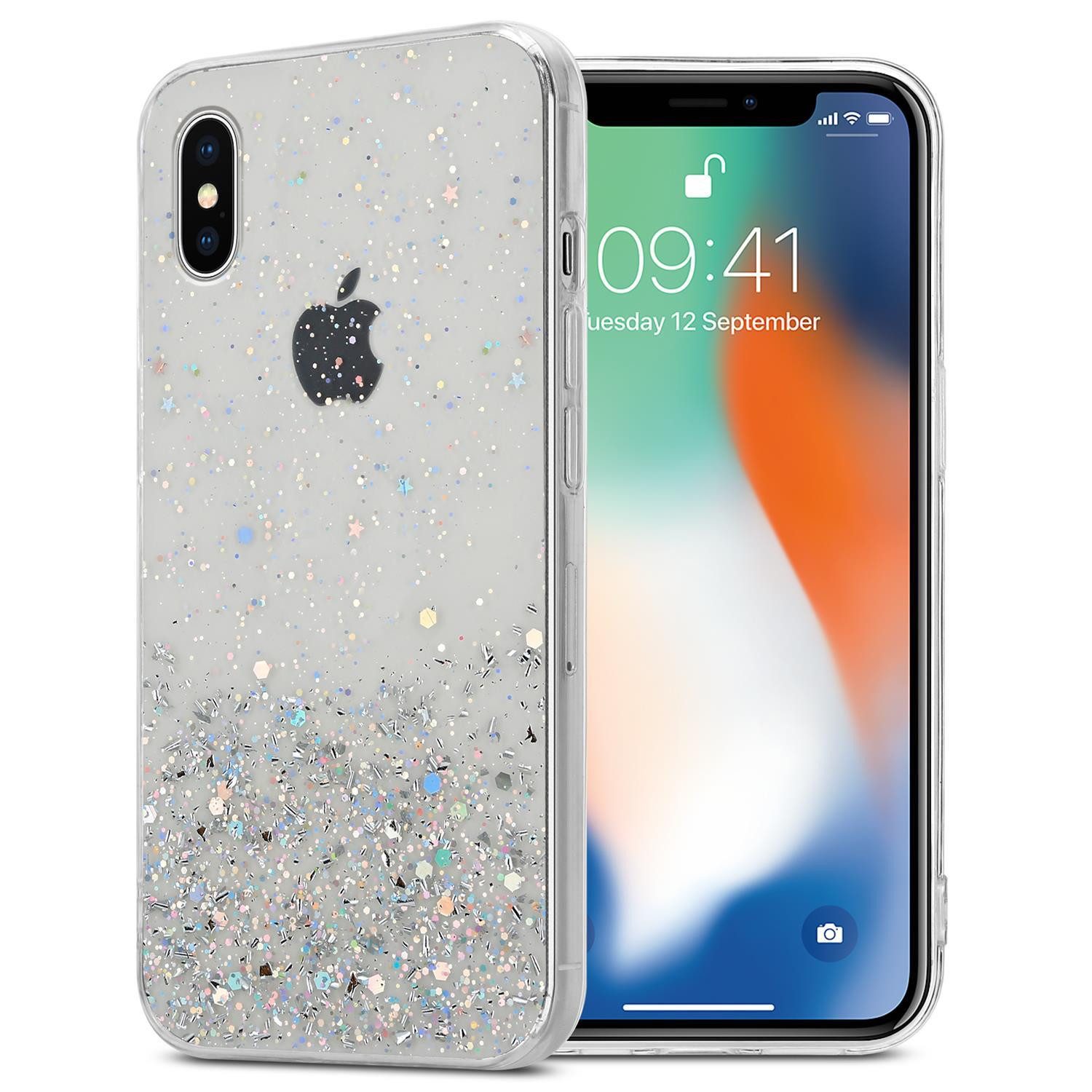 Cadorabo Handyhülle für iPhone X / XS Hülle Apple iPhone X / XS, Flexible TPU Silikon Handy Schutzhülle - Hülle - mit Glitzer