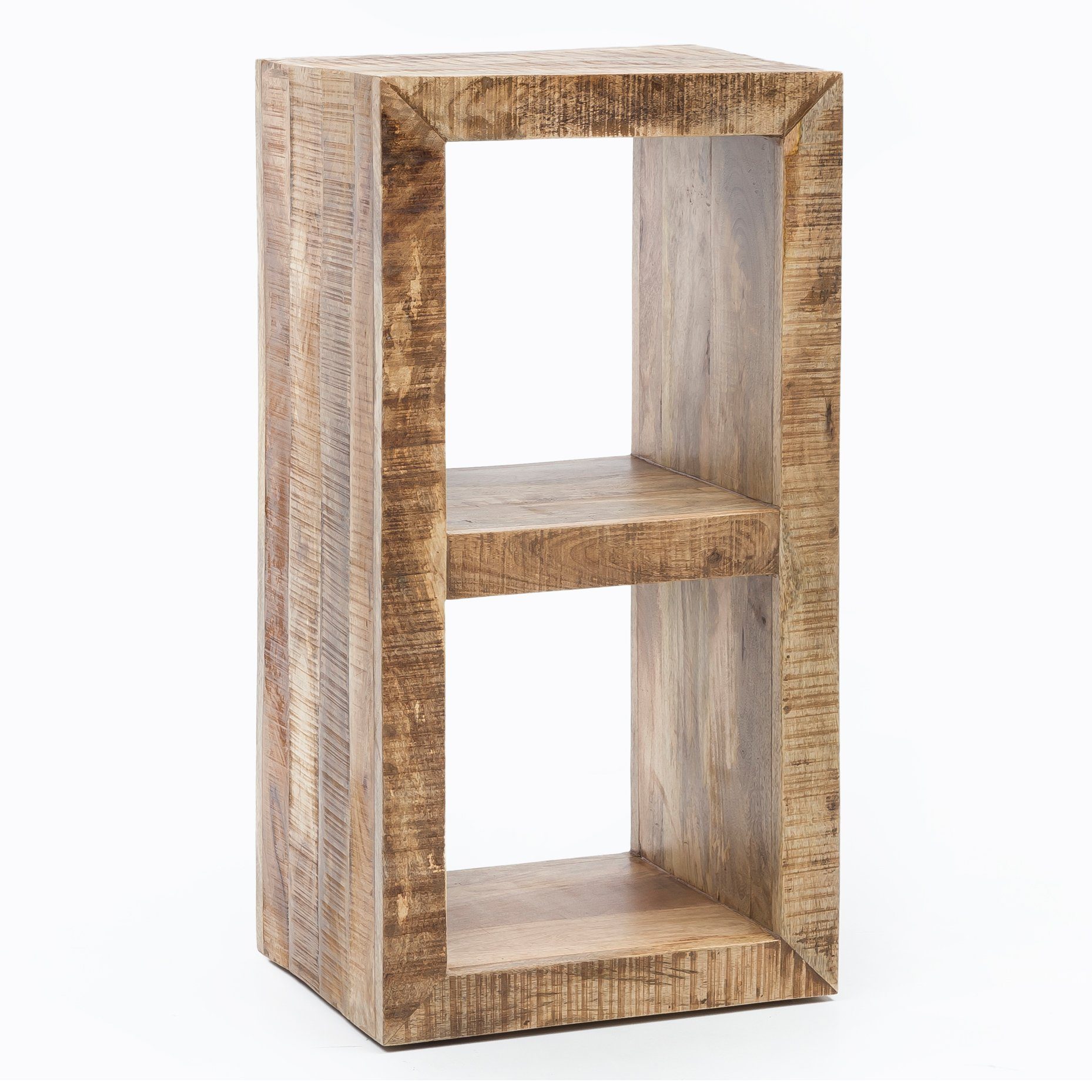 Wohnling Standregal WL5.087, Massivholz Mango Regal 90 x 45 x 35 cm 2 Böden, Holzregal Natur Rustikal, Kleines Bücherregal