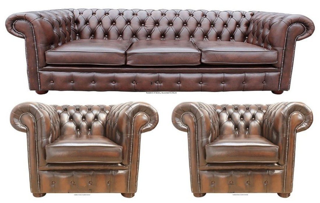 JVmoebel Polstergarnitur Chesterfield Sofagarnitur in edlem Leder mit klassischem Design, (5+1+1 Sitzer), Made in Europa