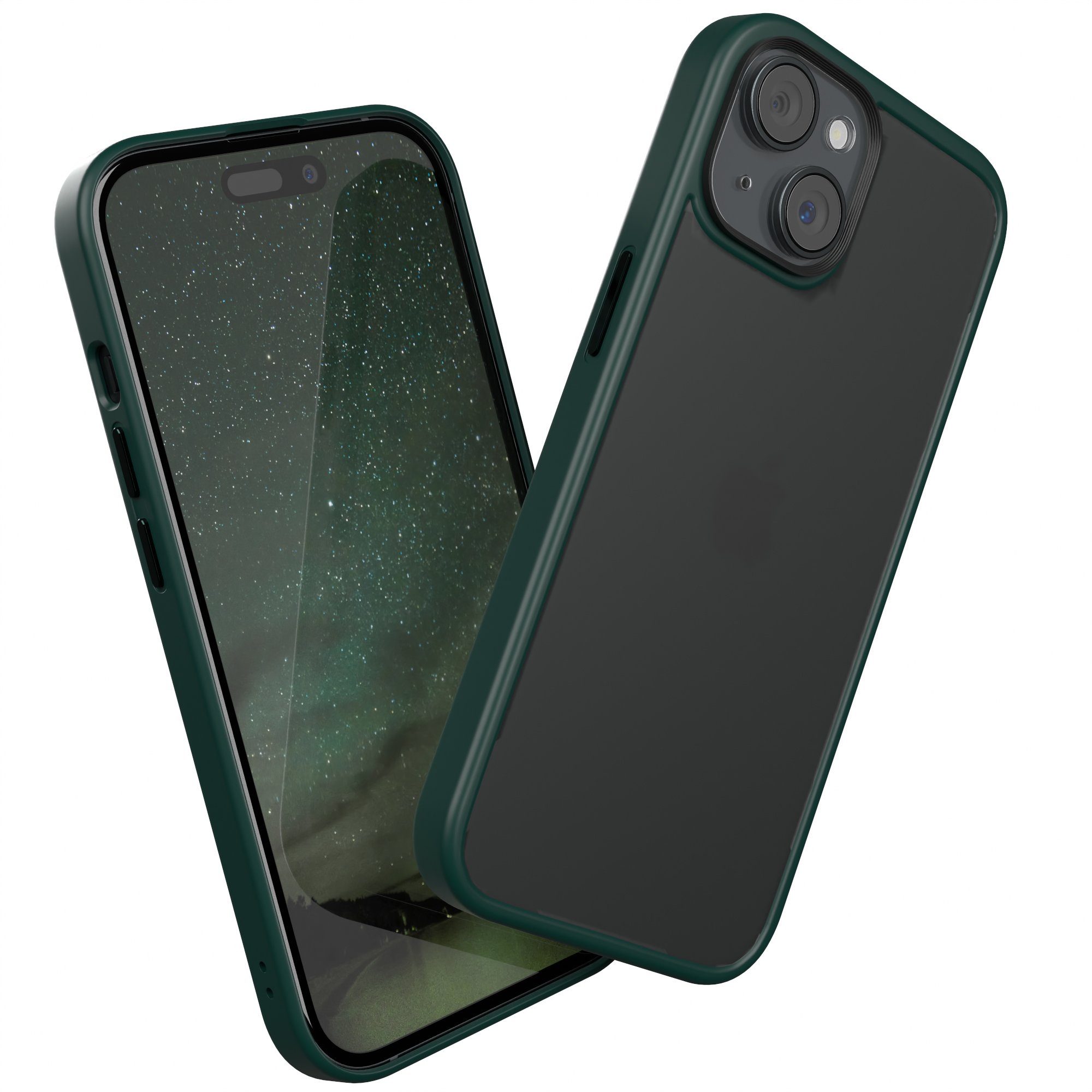 EAZY CASE Handyhülle Outdoor Case für Apple iPhone 15 6,1 Zoll, Slim Cover Durchsichtig Robust Back Cover stoßfest Grün / Nachtgrün