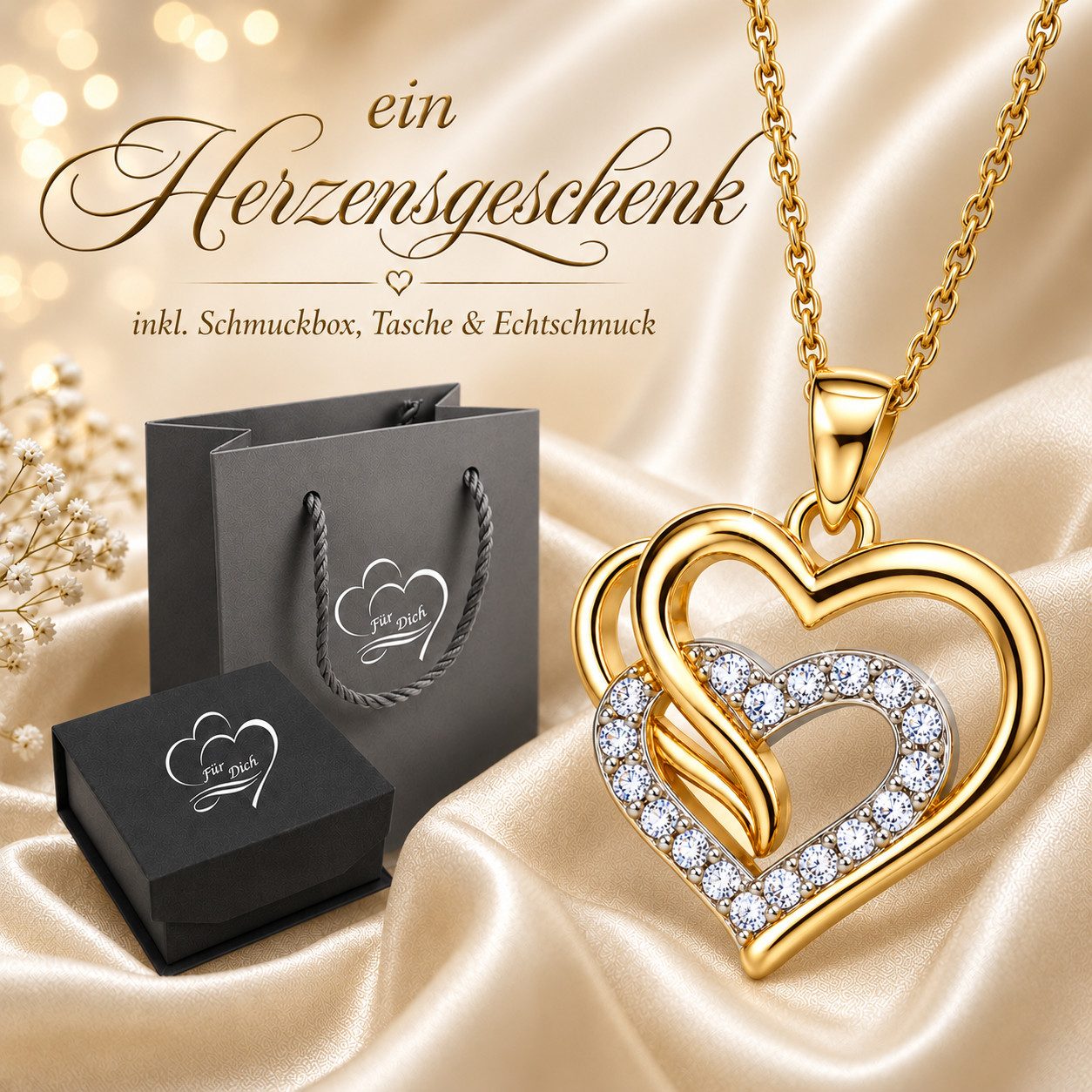 Limana Herzkette Ich liebe Dich Damen Kette mit Herz Anhänger 925 Silber gold vergoldet (Schmuck Geschenk für Freundin Frau inkl. Dose und Tasche), Jahrestag Ge – Bild 2 von 5