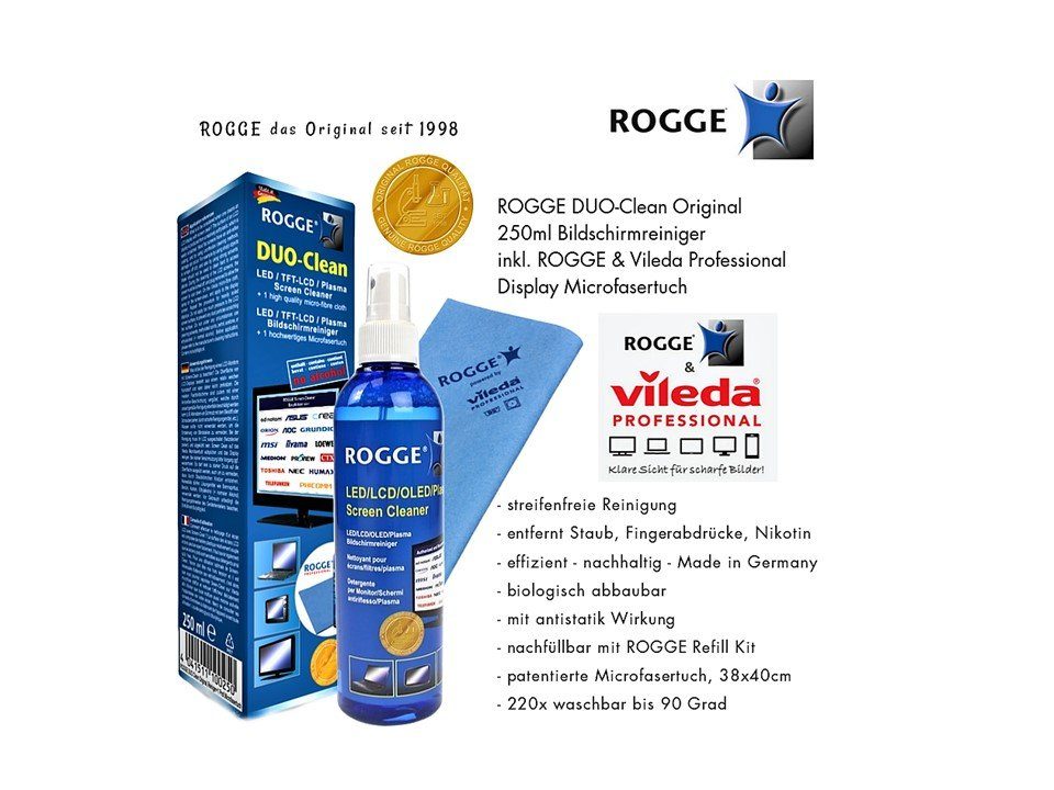 Original, Flasche 250ml 250ml) 250ml Set, [2-St. Vileda Glasreiniger ROGGE mit inkl. Rogge 1x DUO-Clean (ROGGE ROGGE & Microfasertuch Microfasertuch