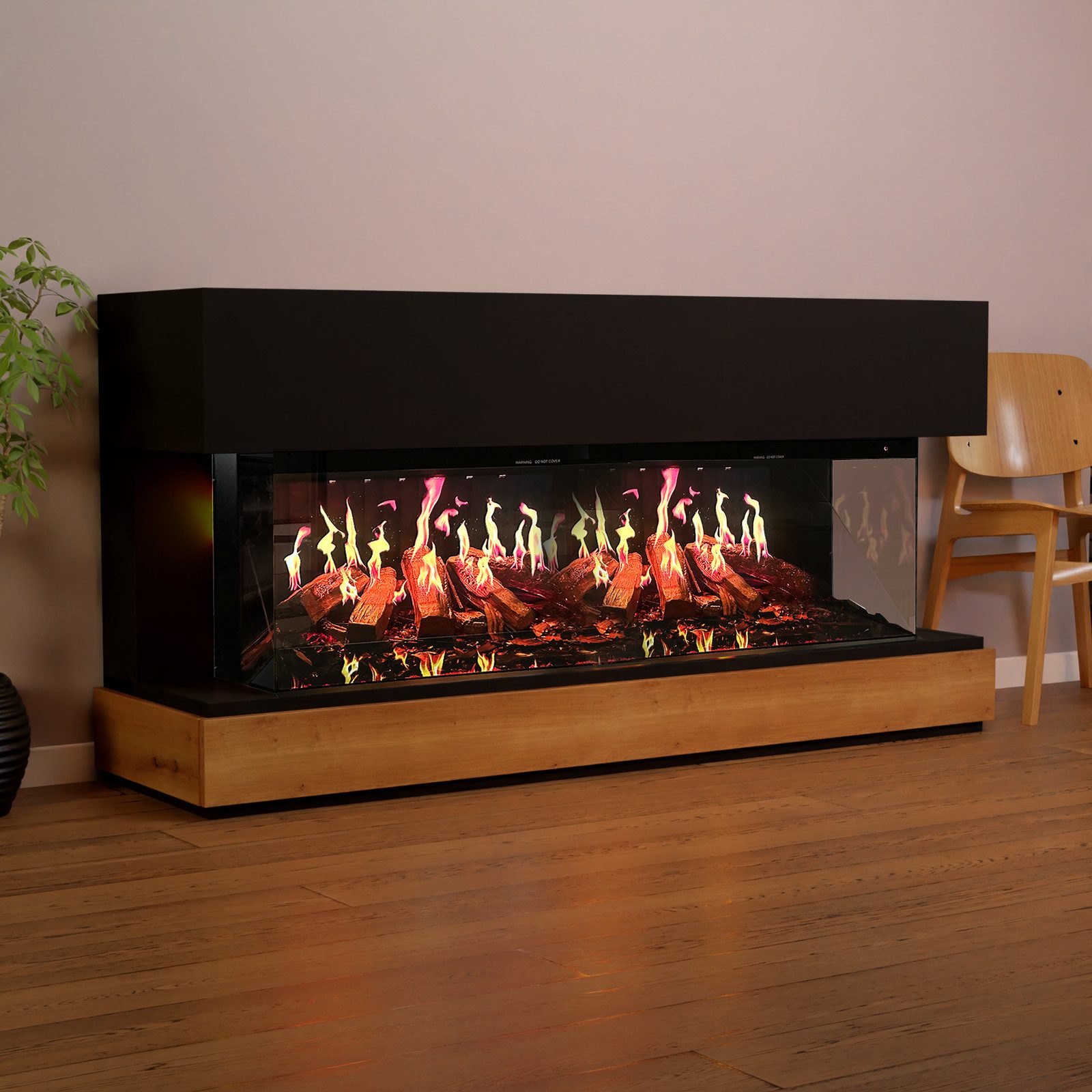 GLOW FIRE Elektrokamin HG5 Hologrammfeuer, Elektrischer Kamin mit 3D Feuer mit Heizung, täuschend echte Flamme mit Heizung