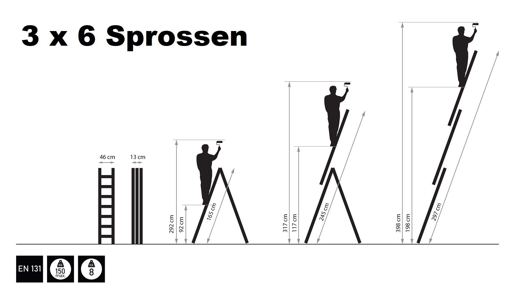 (Stück) Vielzweckleiter x Mehrzweckleiter 3 VaGo-Tools Aluleiter 6 Stufen Leiter