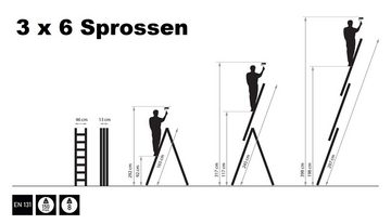 VaGo-Tools Vielzweckleiter Mehrzweckleiter Aluleiter Leiter 3 x 6 Stufen (Stück)