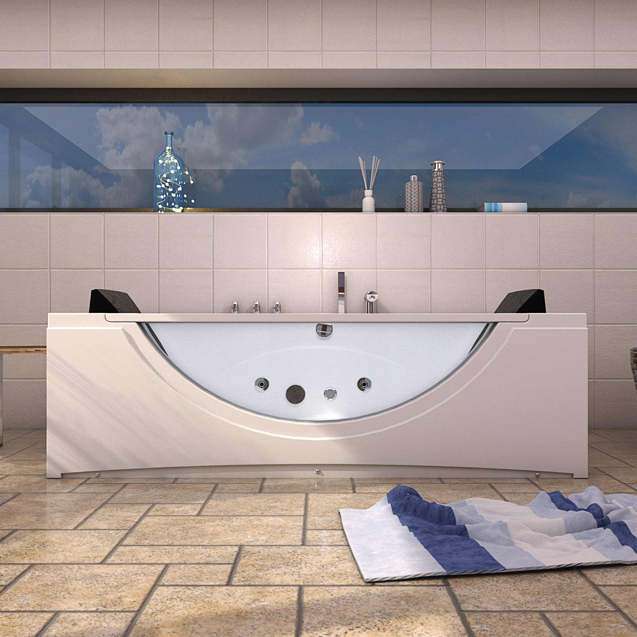 AcquaVapore Whirlpool-Badewanne Whirlpool Badewanne Pool W81H-TH-B-ALL 180x90cm, (1-tlg), mit Ablaufgarnitur