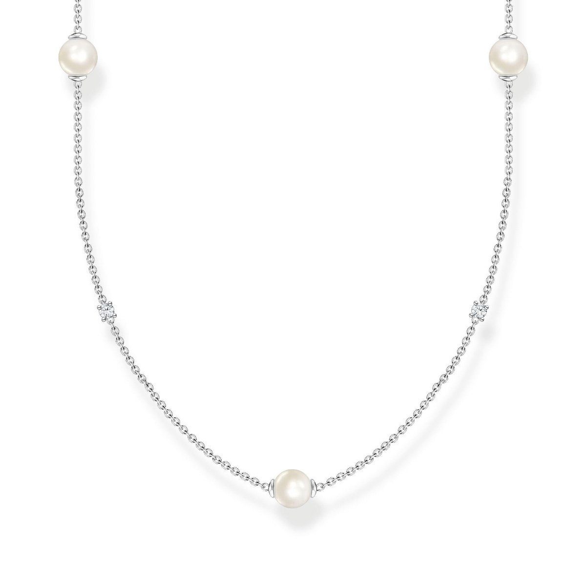 THOMAS SABO Silberkette Kette Perlen mit weißen Steinen silber 90cm