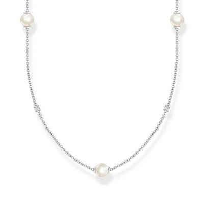 THOMAS SABO Silberkette Kette Perlen mit weißen Steinen silber 90cm